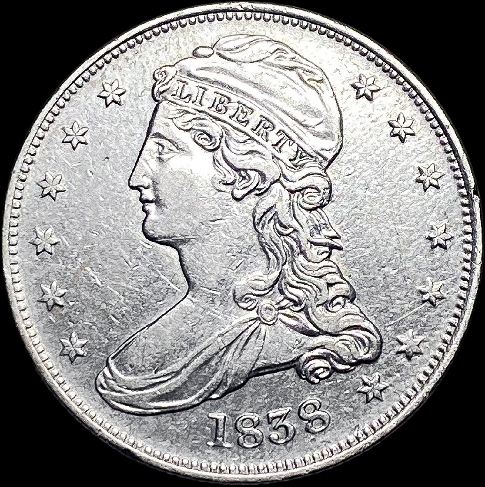 1838 Capped Bust Half Dollar CLOSELY UNCIRCULATED: 1838 Capped Bust Half Dollar CLOSELY UNCIRCULATED