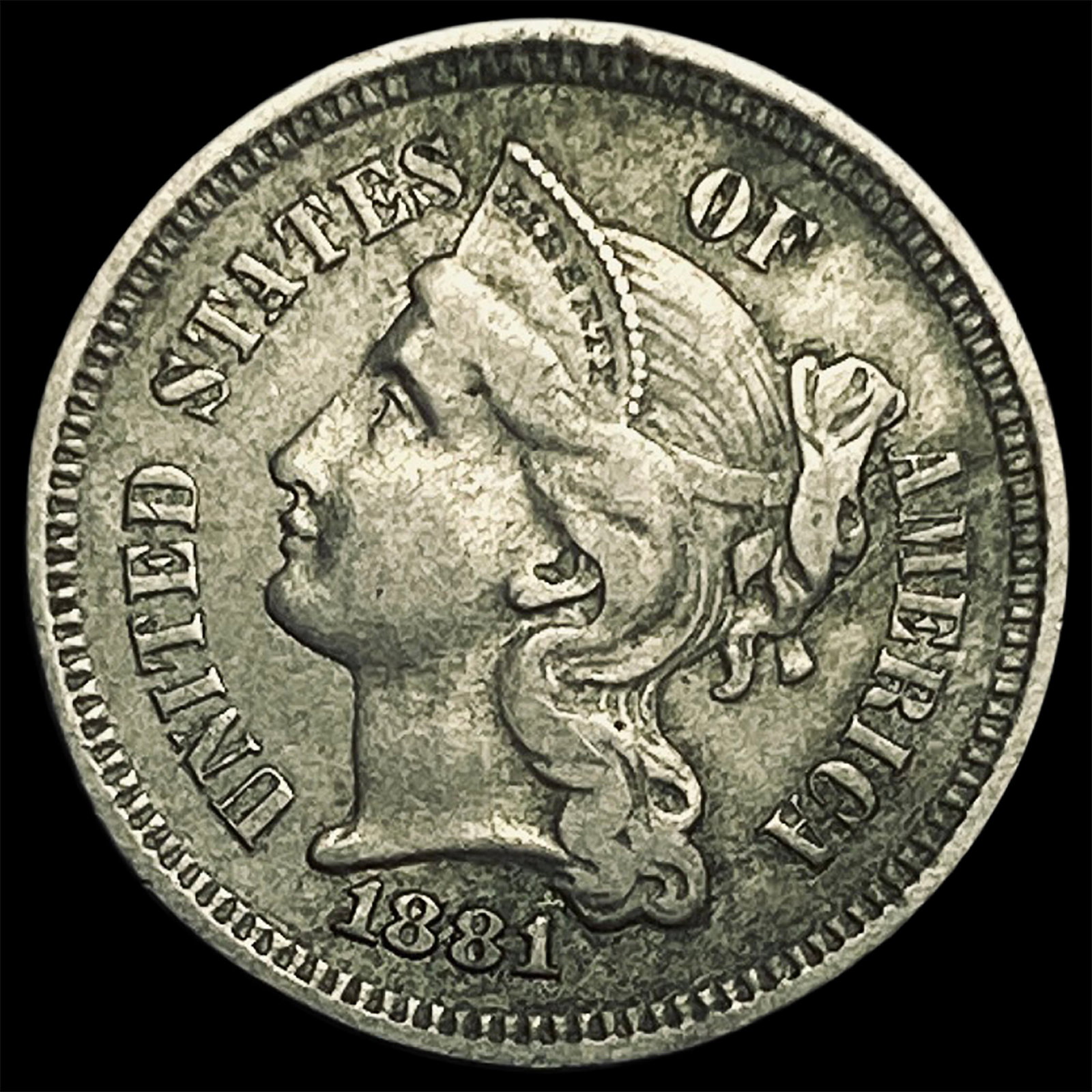 1881 Nickel Three-Cent Piece NEARLY UNCIRCULATED (1 of 2)