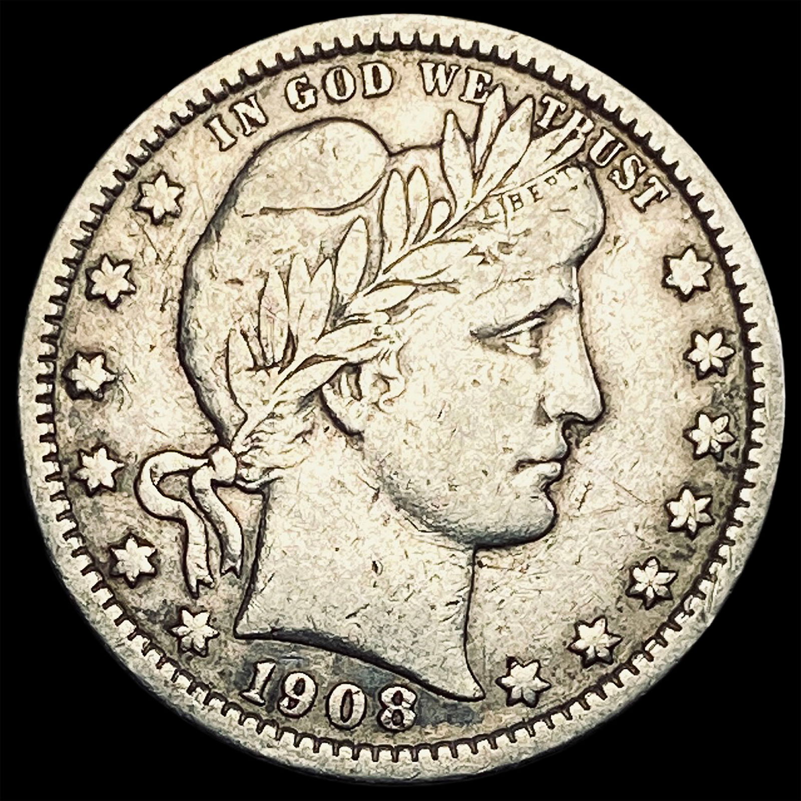 1908-O Silver Barber Quarter ABOUT UNCIRCULATED (1 of 2)