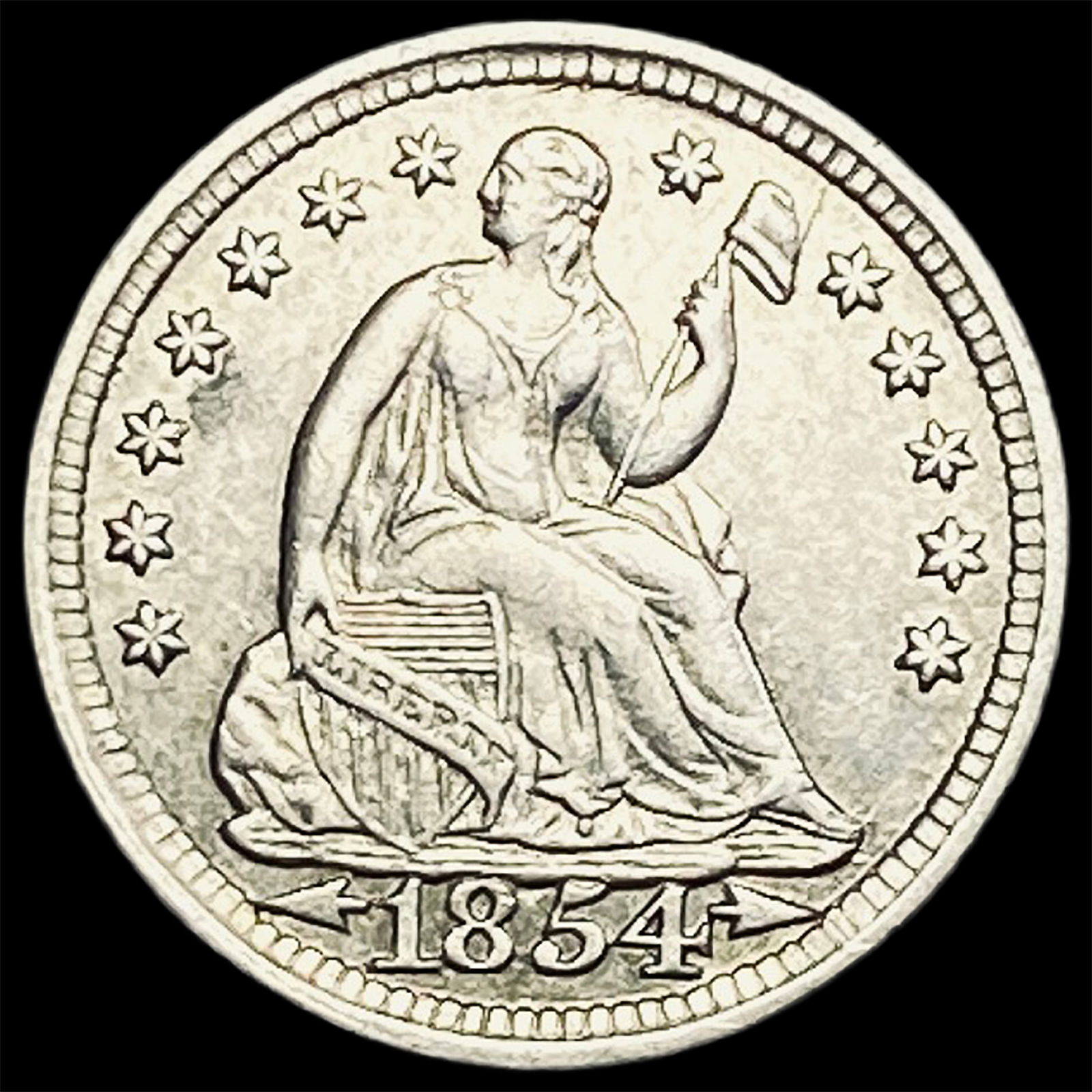 1854 Arrows Seated Liberty Half Dime CLOSELY UNCIRCULATED (1 of 2)
