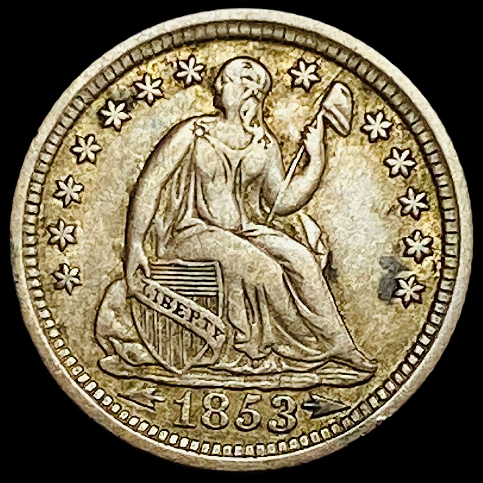 1853 Arrows Seated Liberty Half Dime NEARLY UNCIRCULATED (1 of 2)