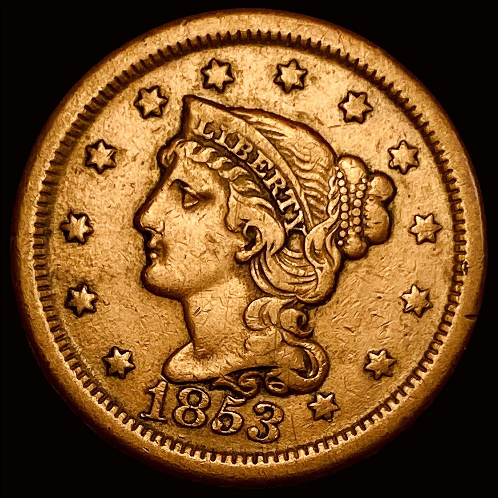1853 Braided Hair Large Cent ABOUT UNCIRCULATED: 1853 Braided Hair Large Cent ABOUT UNCIRCULATED