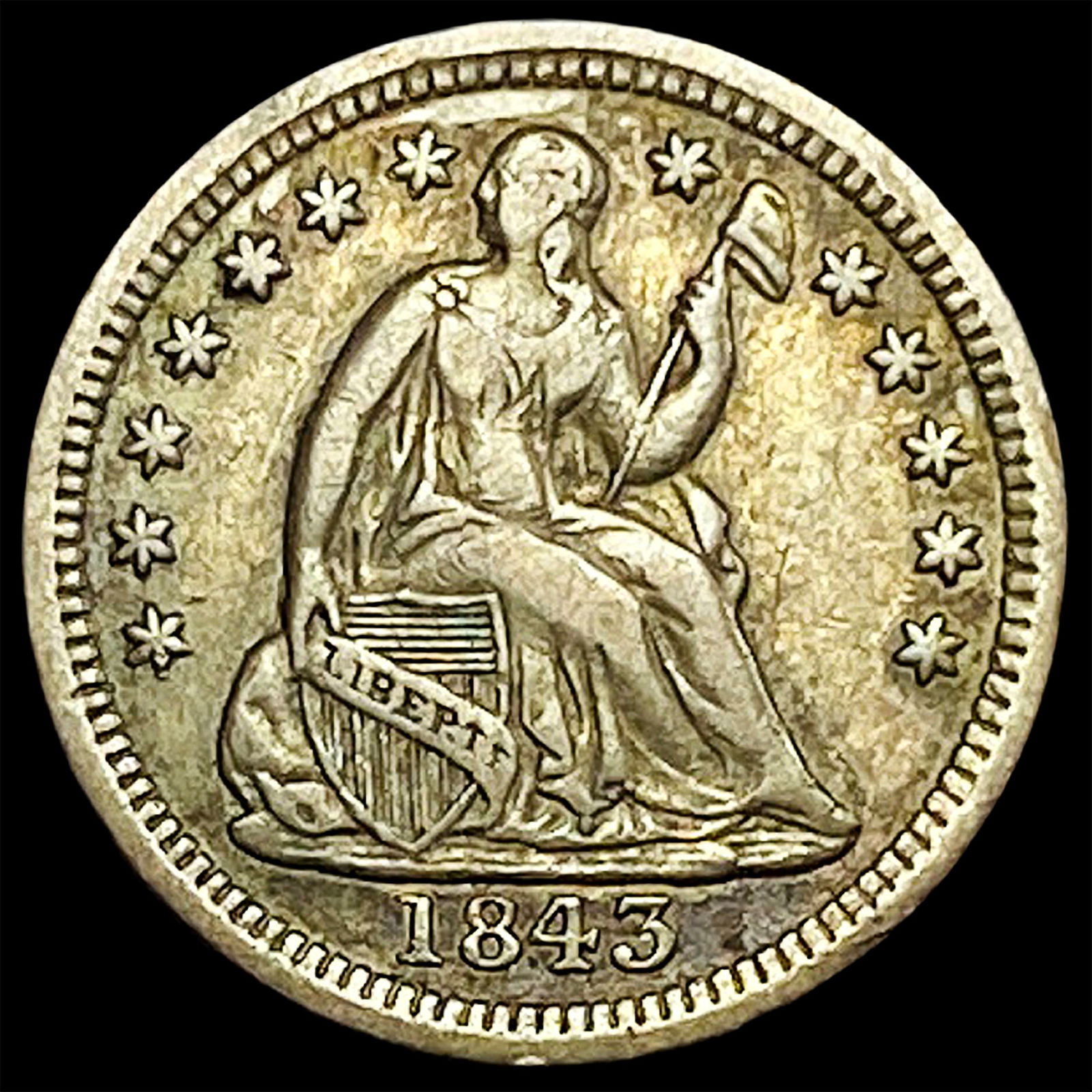 1843 Seated Liberty Half Dime ABOUT UNCIRCULATED (1 of 2)