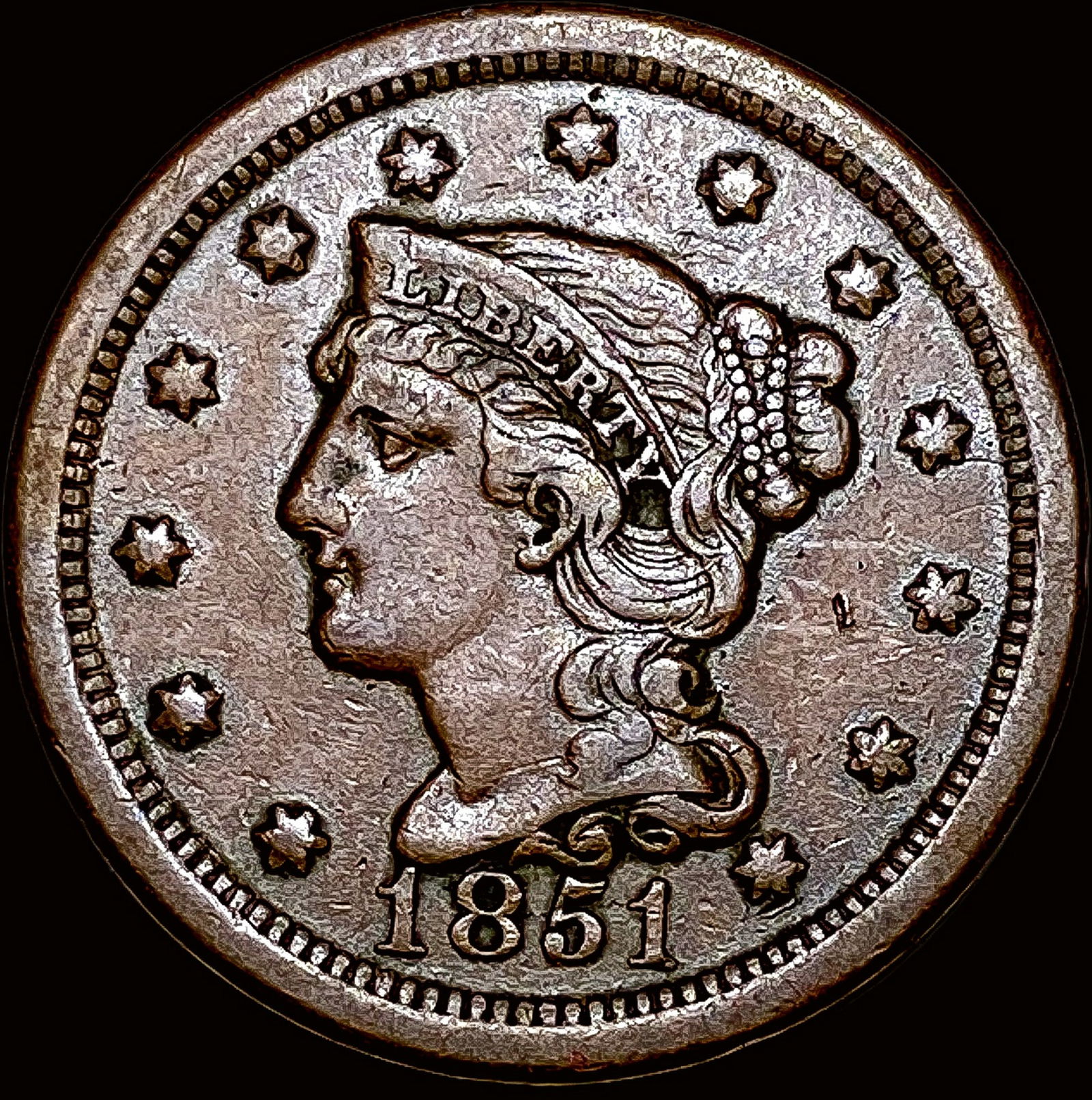 1851 Braided Hair Large Cent NEARLY UNCIRCULATED (1 of 2)