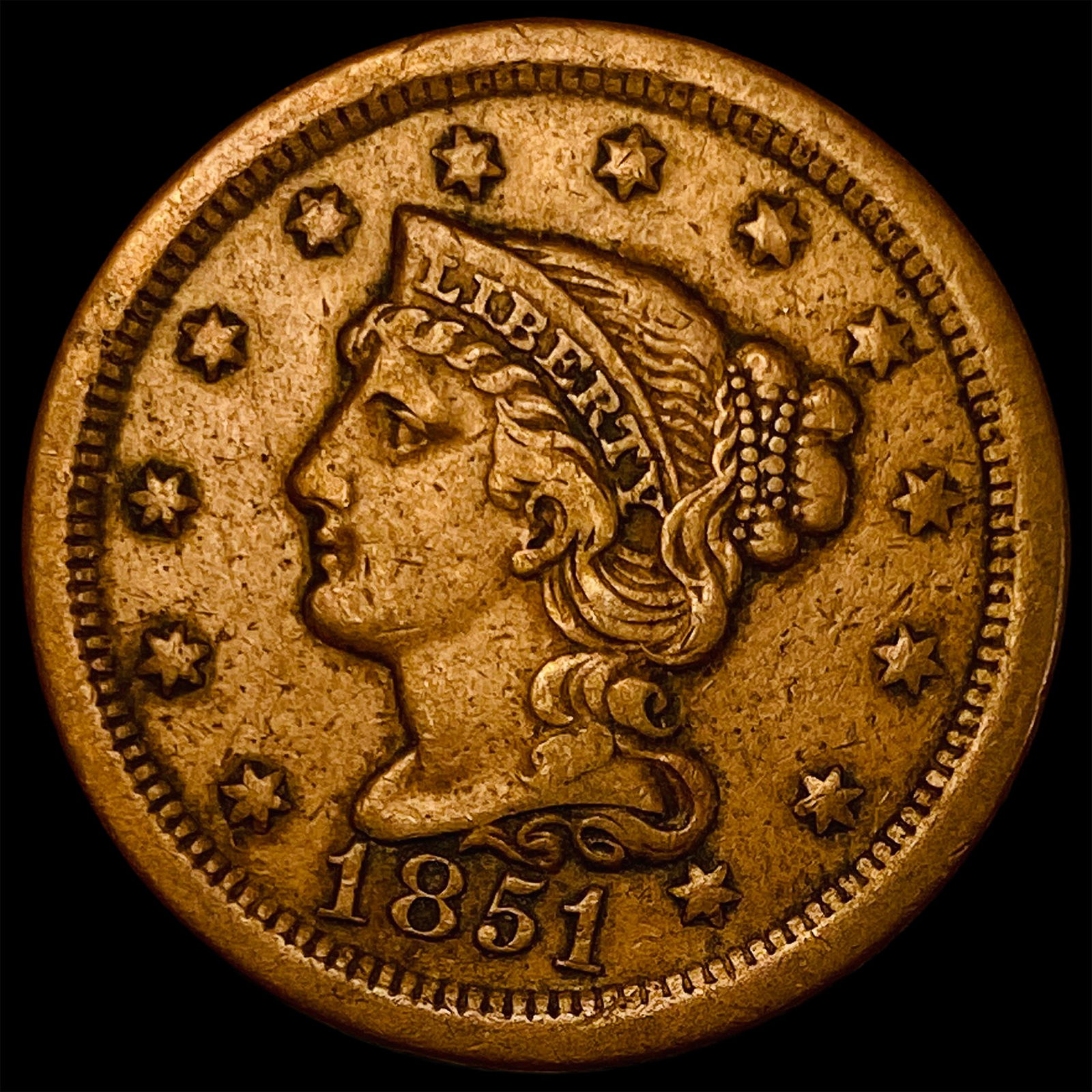 1851 Braided Hair Large Cent NEARLY UNCIRCULATED (1 of 2)