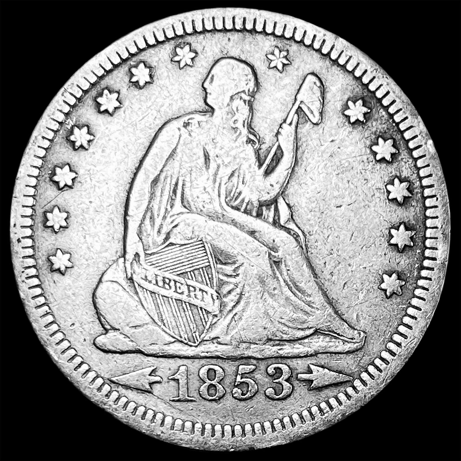 1853 Arrows/Rays Seated Liberty Quarter LIGHTLY CIRCULATED (1 of 2)
