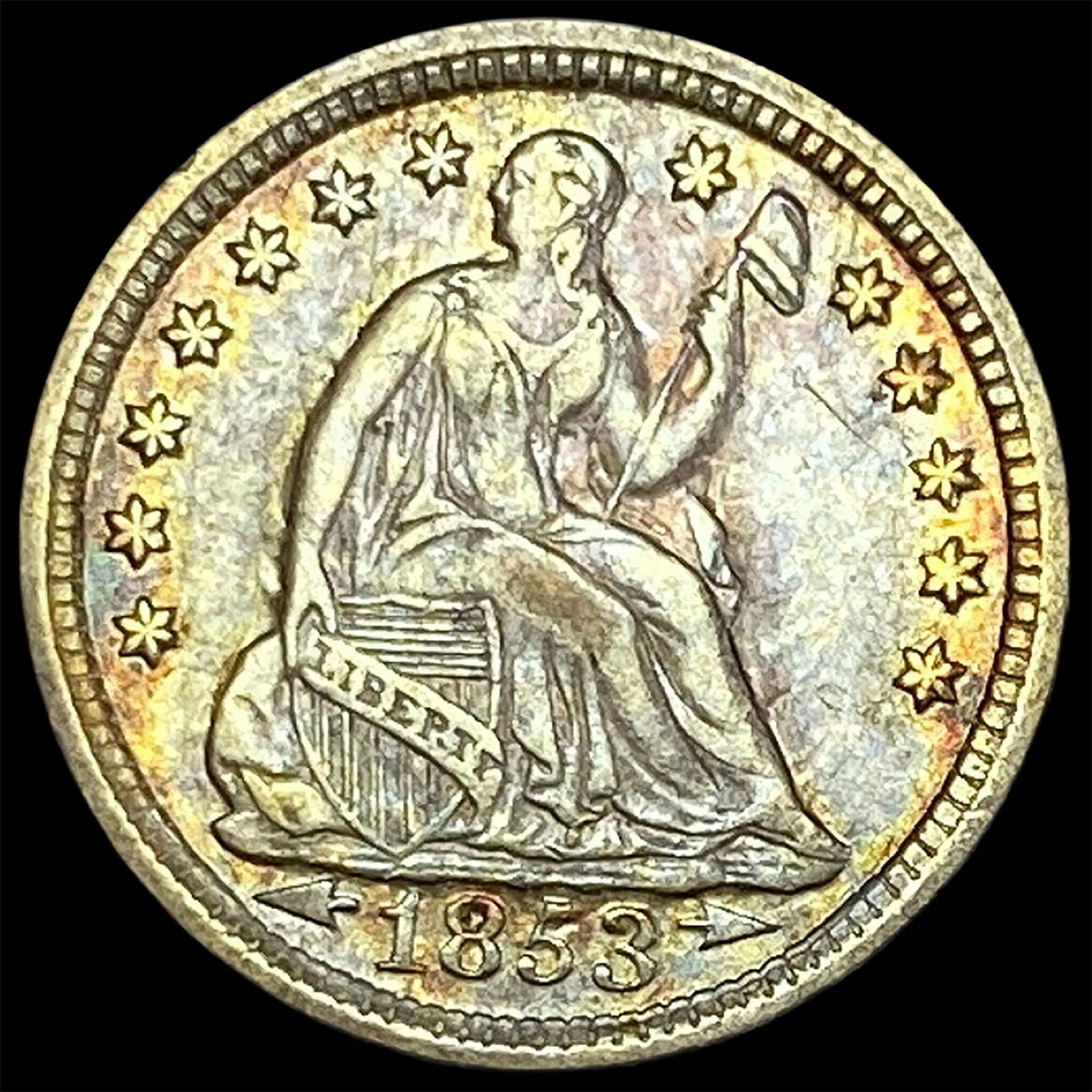 1853 Arrows Seated Liberty Half Dime CLOSELY UNCIRCULATED (1 of 2)