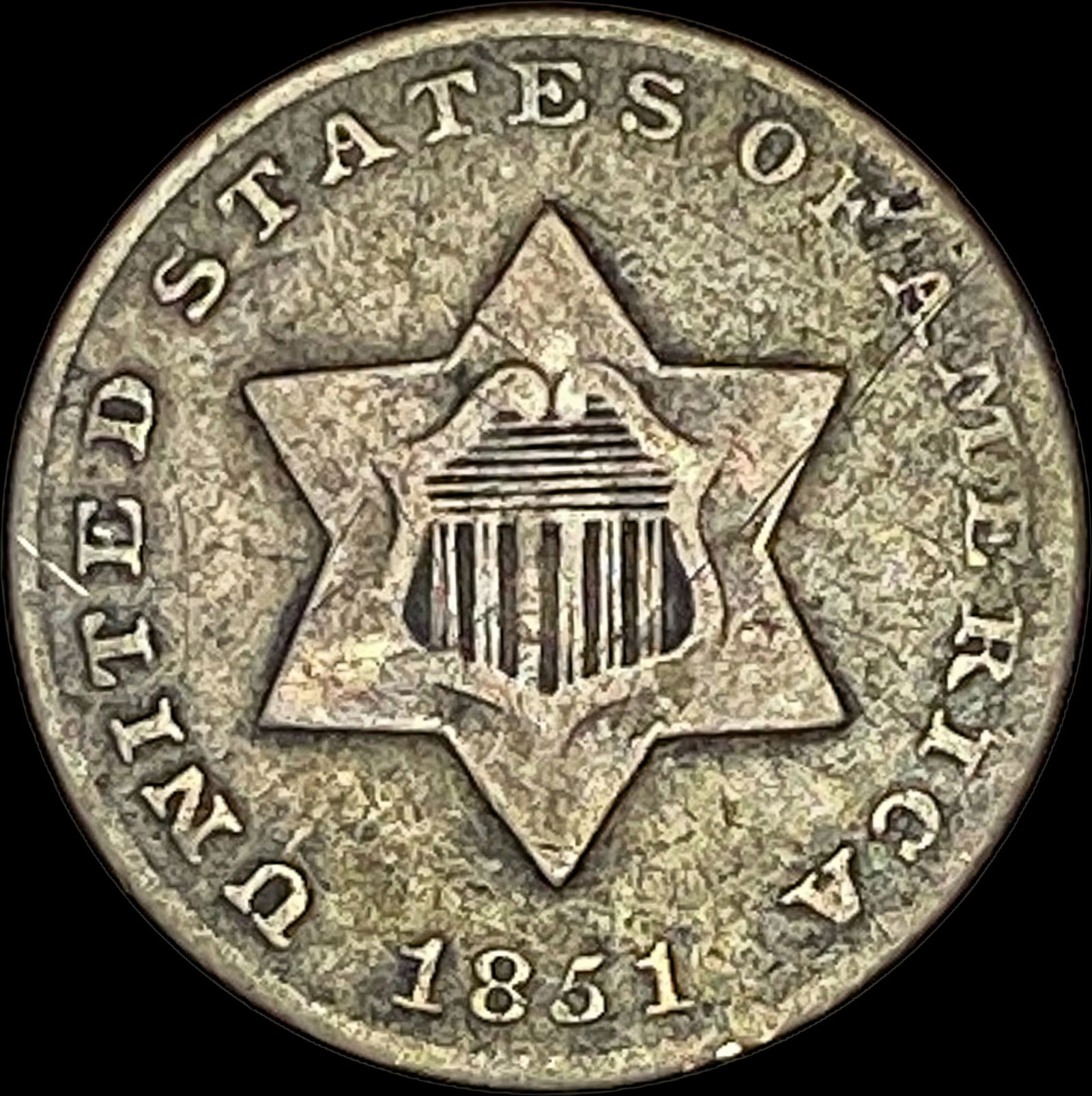 1851 Silver Three-Cent Piece NEARLY UNCIRCULATED (1 of 2)