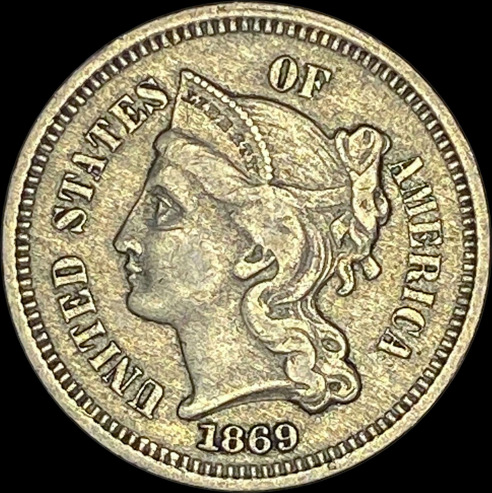 1869 Nickel Three-Cent Piece NEARLY UNCIRCULATED (1 of 2)