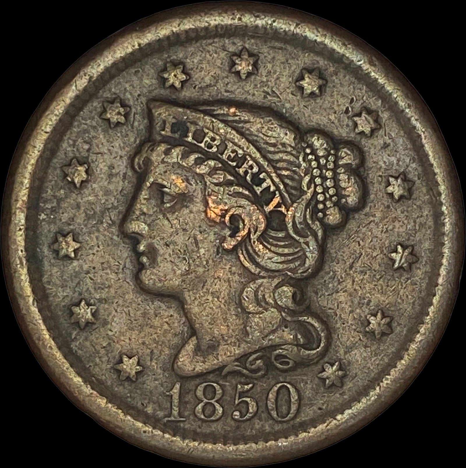 1850 Braided Hair Large Cent LIGHTLY CIRCULATED (1 of 2)