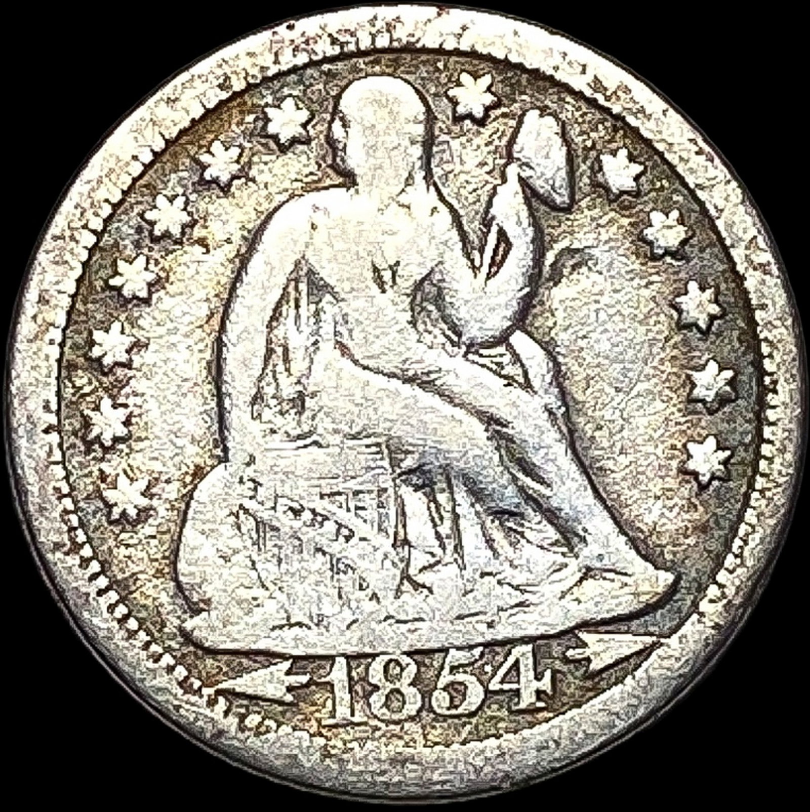 1854-O Silver Seated Liberty Dime NICELY CIRCULATED: 1854-O Silver Seated Liberty Dime NICELY CIRCULATED