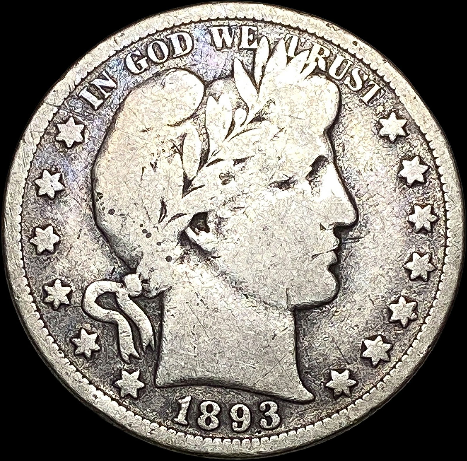 1893 Silver Half Dollar (Barber) LIGHTLY CIRCULATED (1 of 2)