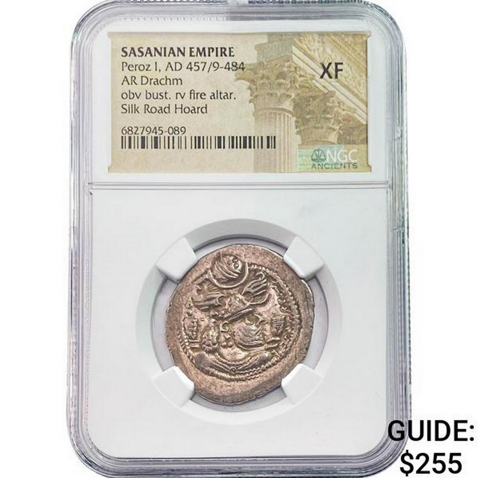 Sasanian Peroz I, AD 457/9-484 Silver Drachm NGC XF: Sasanian Peroz I, AD 457/9-484 Silver Drachm NGC XF