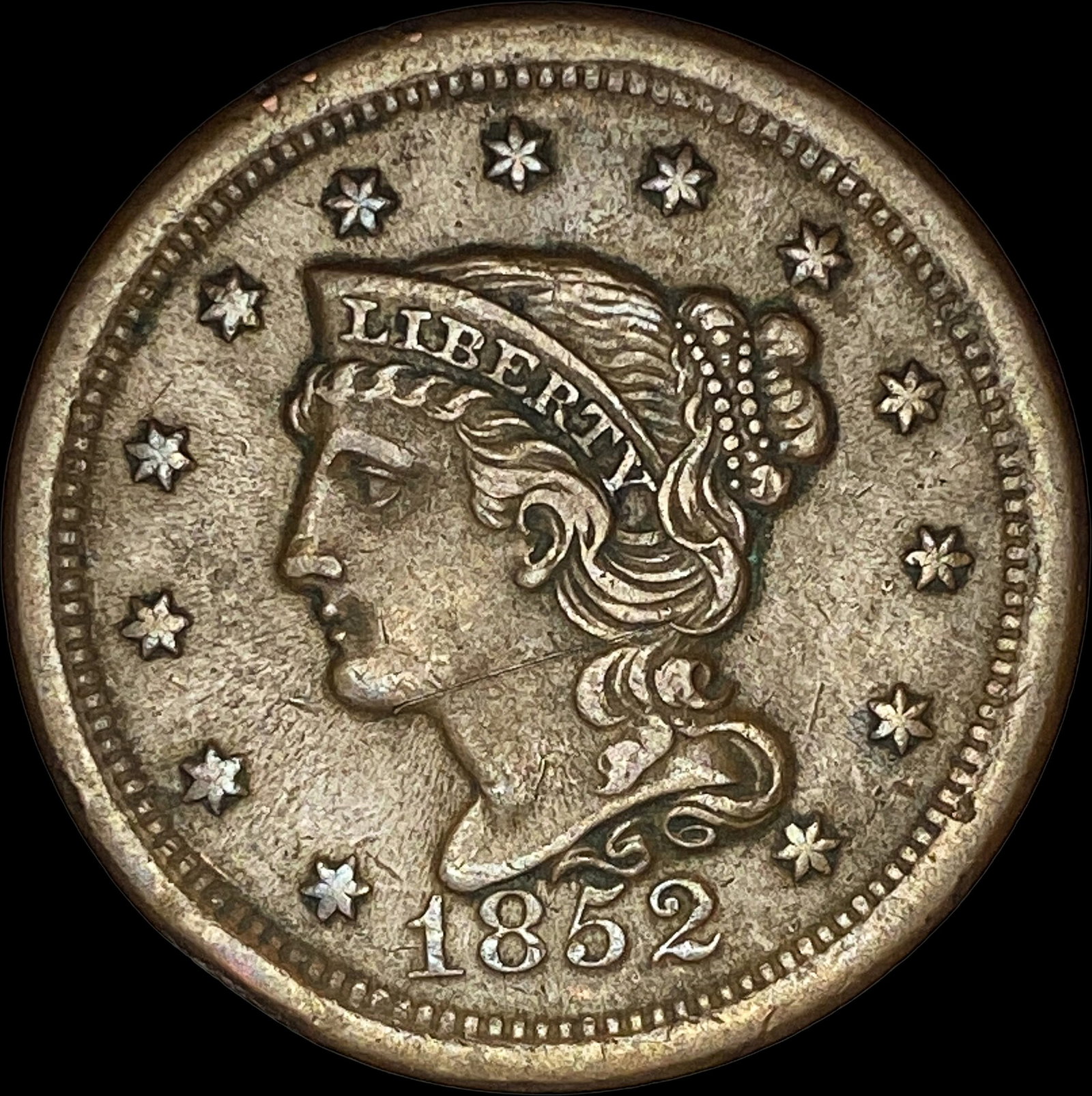 1852 Braided Hair Large Cent NEARLY UNCIRCULATED (1 of 2)