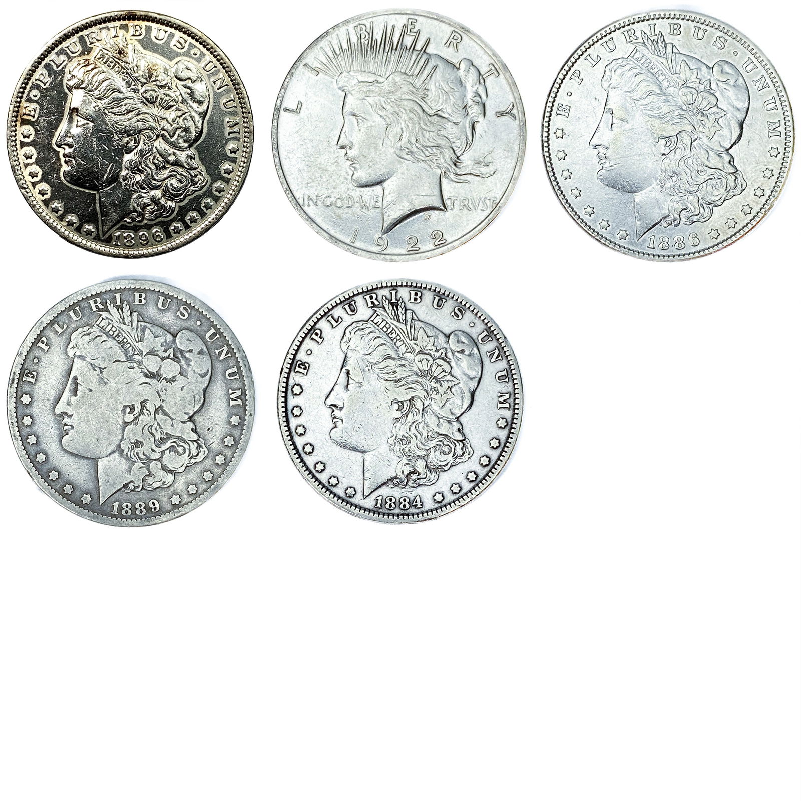 [5 Coins] 1884-1922 Morgan & Peace Dollars (1 of 11)