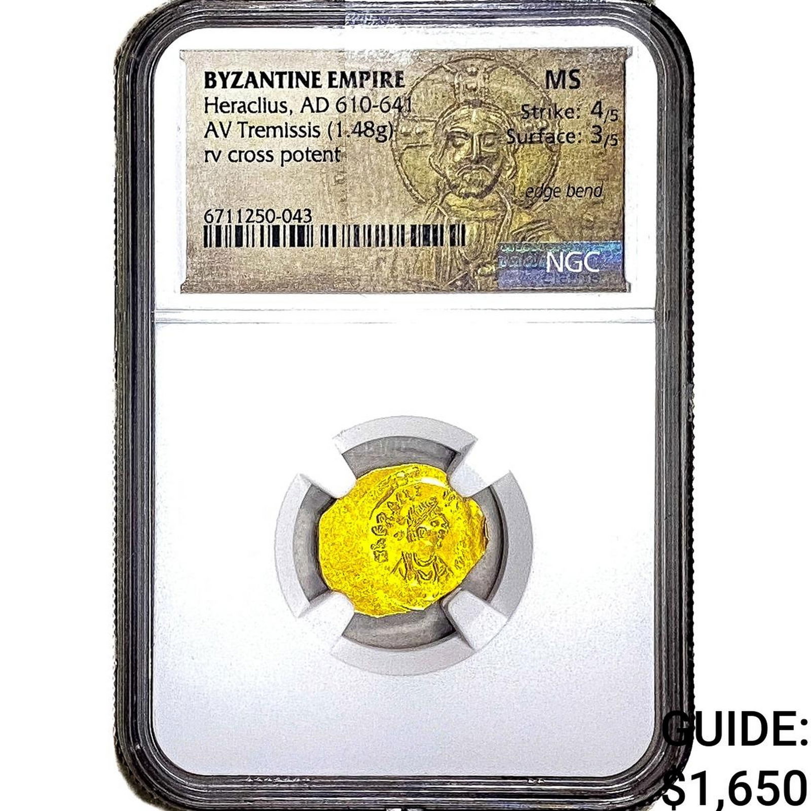 Byzantine Heraclius AD 610-641 Gold Tremissis NGC (1 of 2)