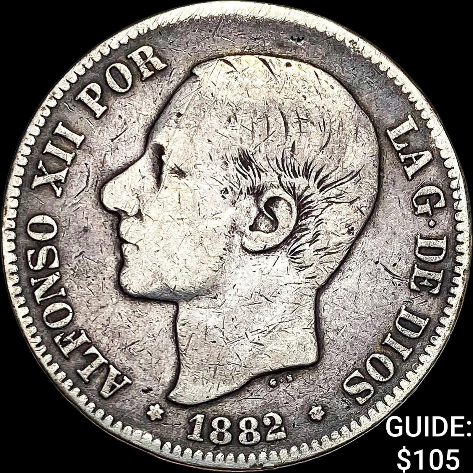 1882 Spain Alfonso XII Silver 5 Peseta NEARLY UNCIRCULATED: 1882 Spain Alfonso XII Silver 5 Peseta NEARLY UNCIRCULATED