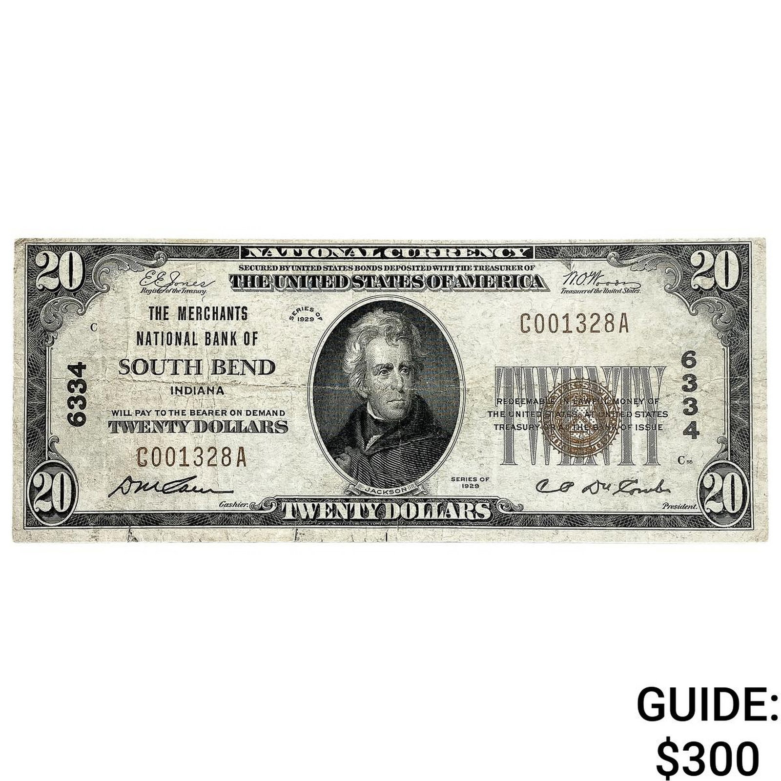 1929 $20 U.S. Note-Nat. Bank of South Bend Indiana: 1929 $20 U.S. Note-Nat. Bank of South Bend Indiana