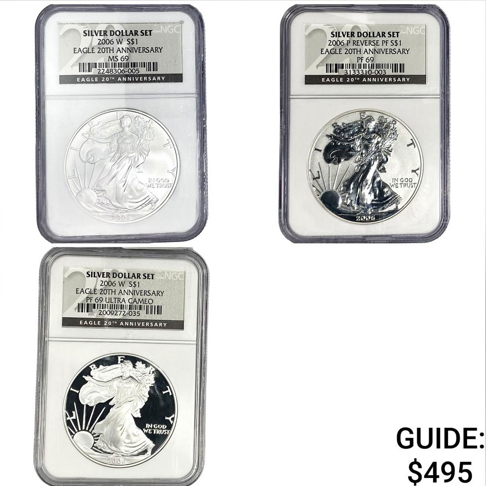[3 Coins] 2006 Silver Eagle NFC MS69/RP/PF69UC 20th Anniv. (1 of 7)