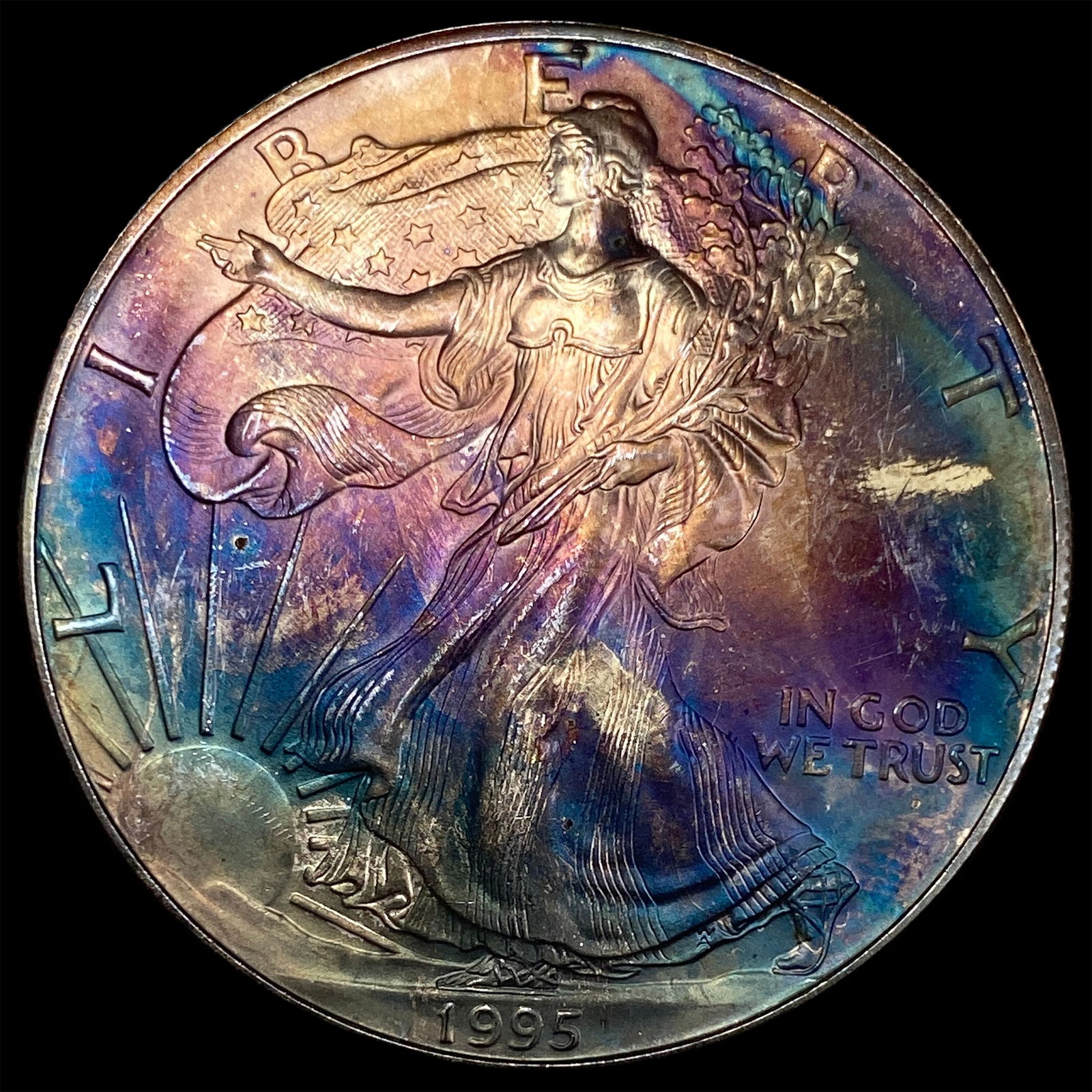 1995 Toned 1oz Silver American Eagle $1 SUPERB GEM BU (1 of 2)