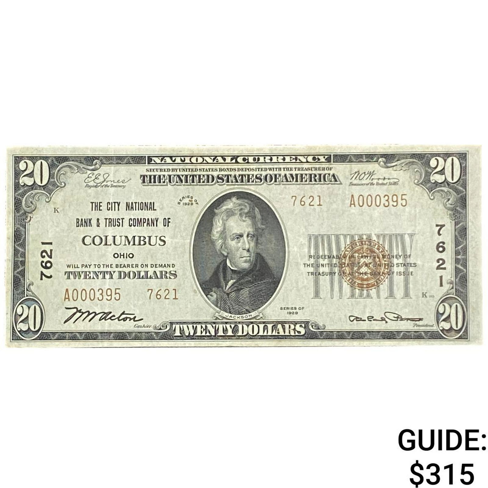 1929 $20 National Bank & Trust Co Columbus OH (1 of 2)