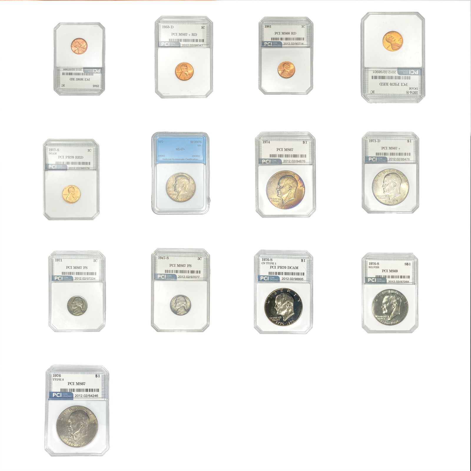 [13] 1946-1981 Assorted U.S. Coins 1C-$1 PCI/NNC (1 of 7)