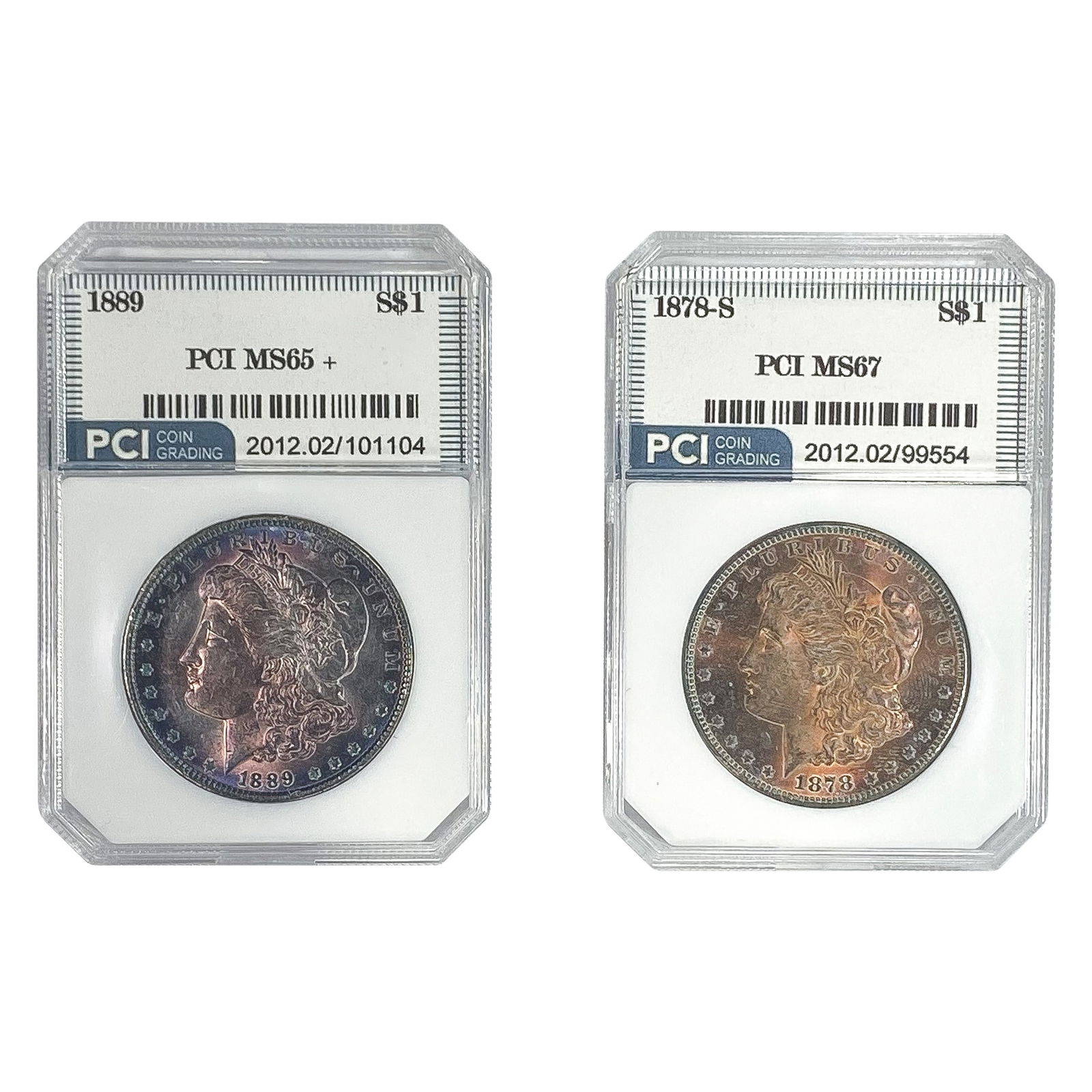 [2 Coins] 1878-1889 Morgan Silver Dollar PCI MS65-67+ (1 of 2)