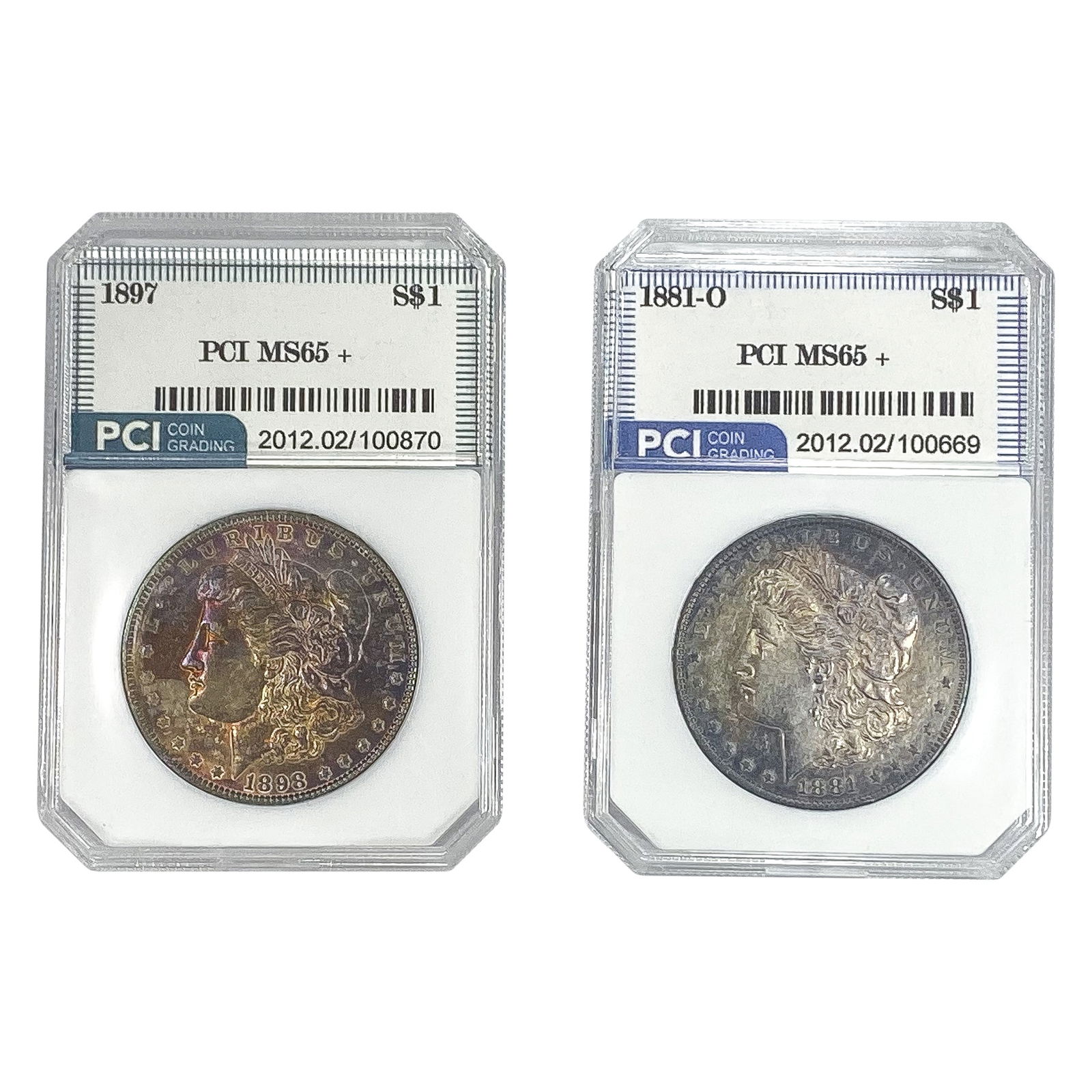 [2 Coins] 1881-1897 Morgan Silver Dollar PCI MS65+ (1 of 2)