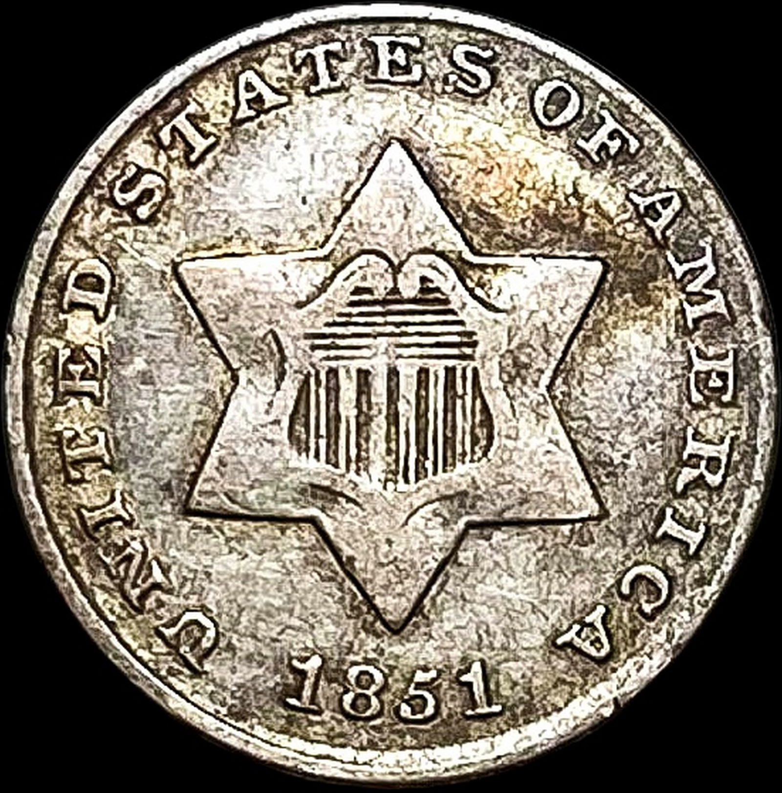 1851 Silver Three-Cent Piece LIGHTLY  CIRCULATED (1 of 2)
