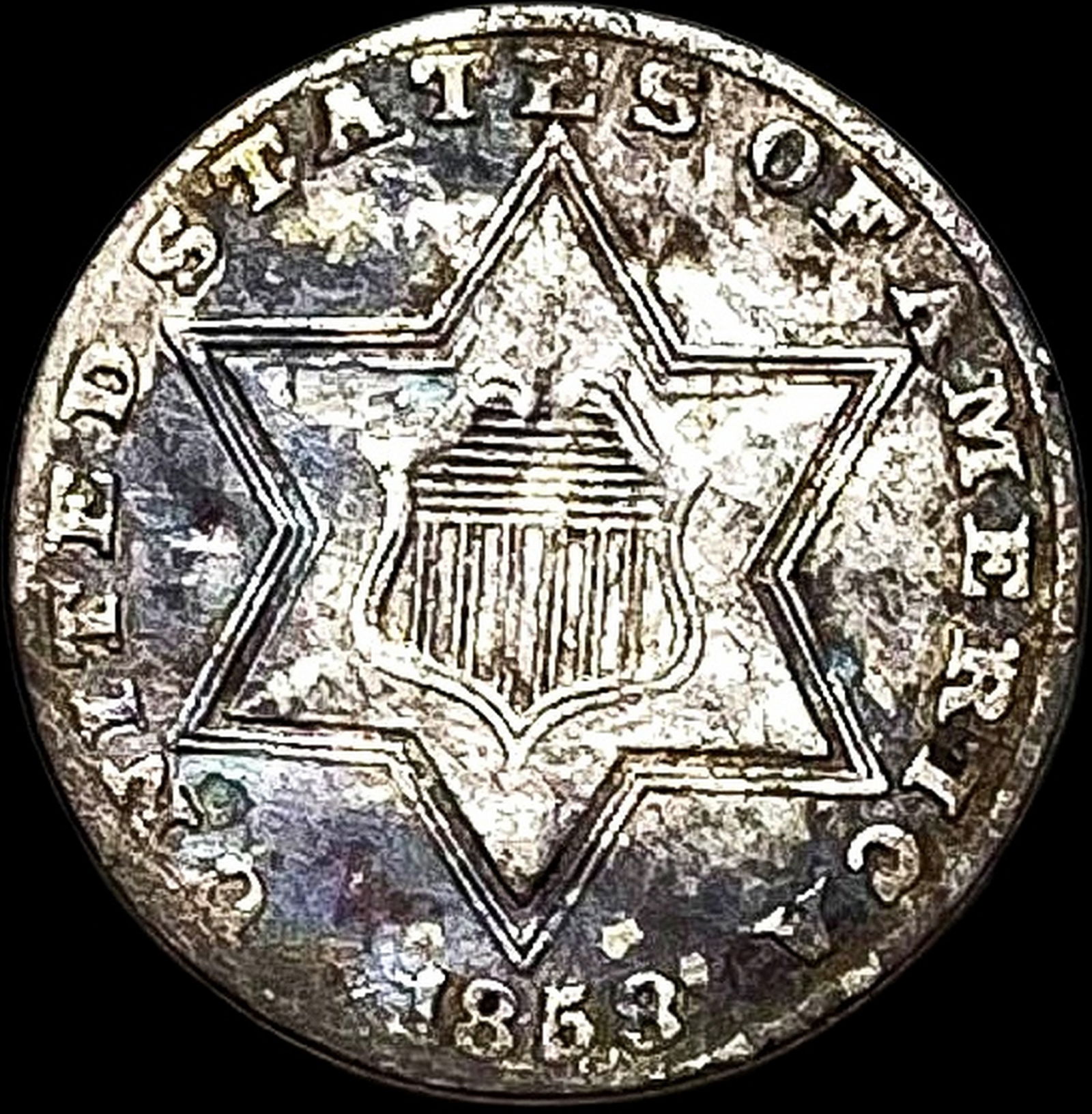 1853 Silver Three-Cent Piece CLOSELY  UNCIRCULATED (1 of 2)
