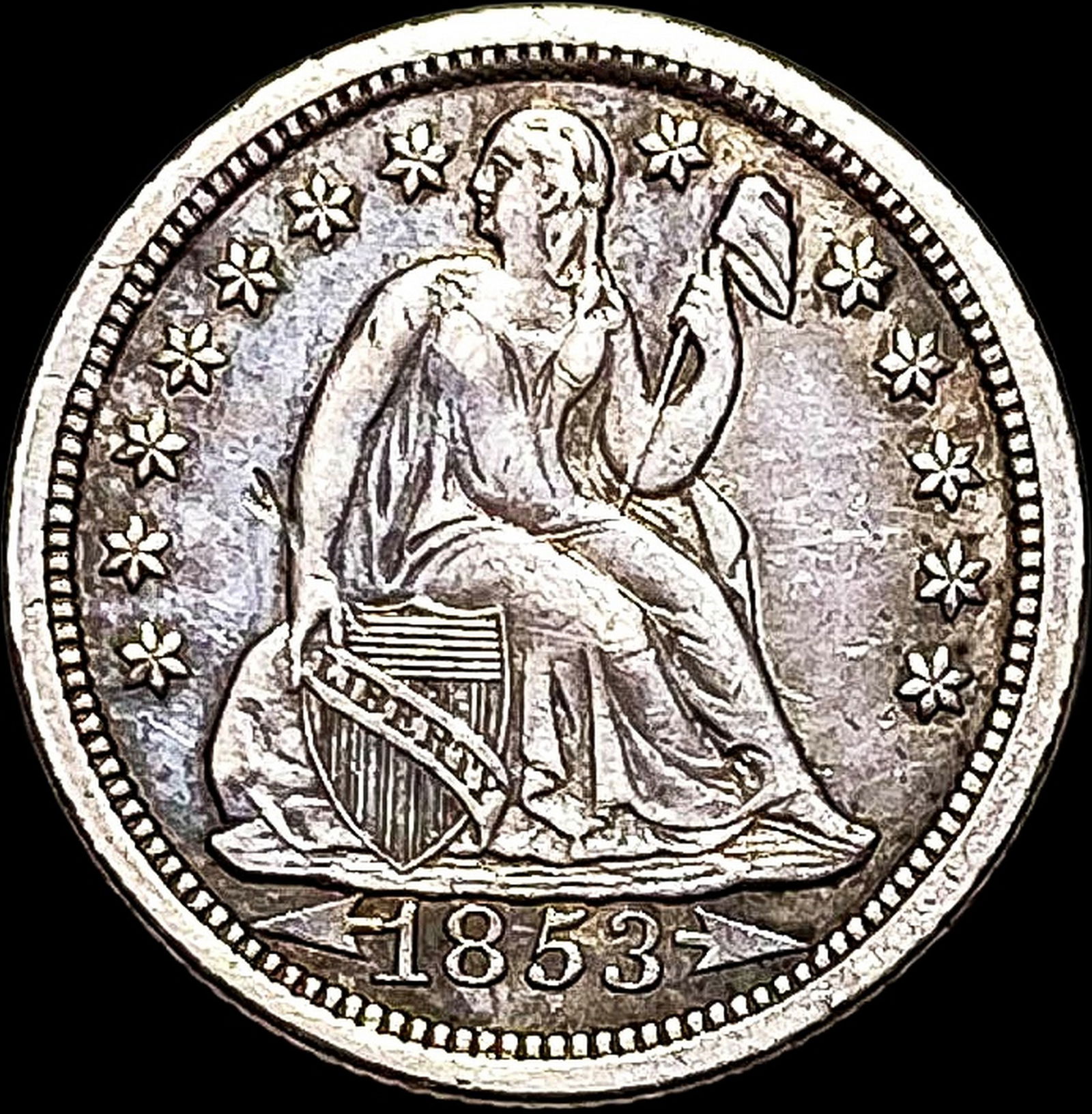 1853 Arrows Seated Liberty Dime CLOSELY  UNCIRCULATED (1 of 2)