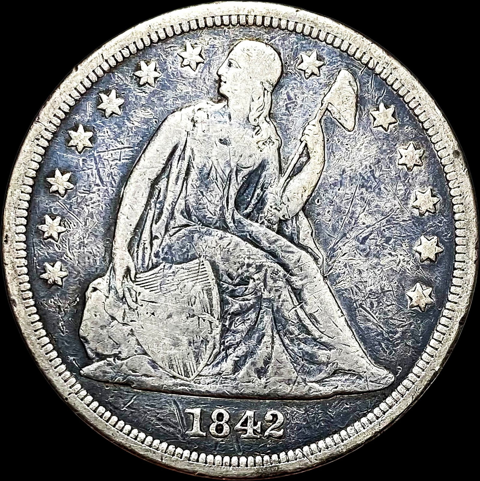 1842 Silver Seated Liberty Dollar NICELY  CIRCULATED (1 of 2)