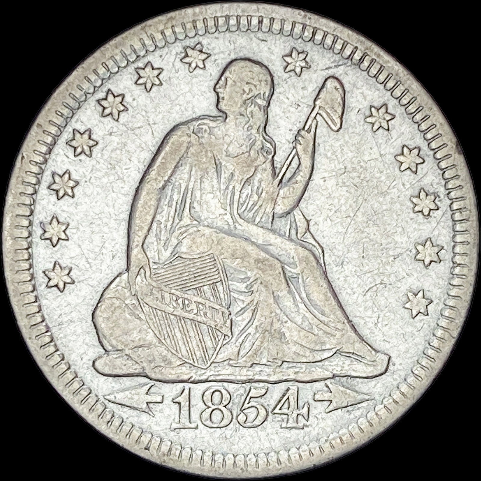 1854 Arrows Seated Liberty Quarter NEARLY UNCIRCULATED: 1854 Arrows Seated Liberty Quarter NEARLY UNCIRCULATED