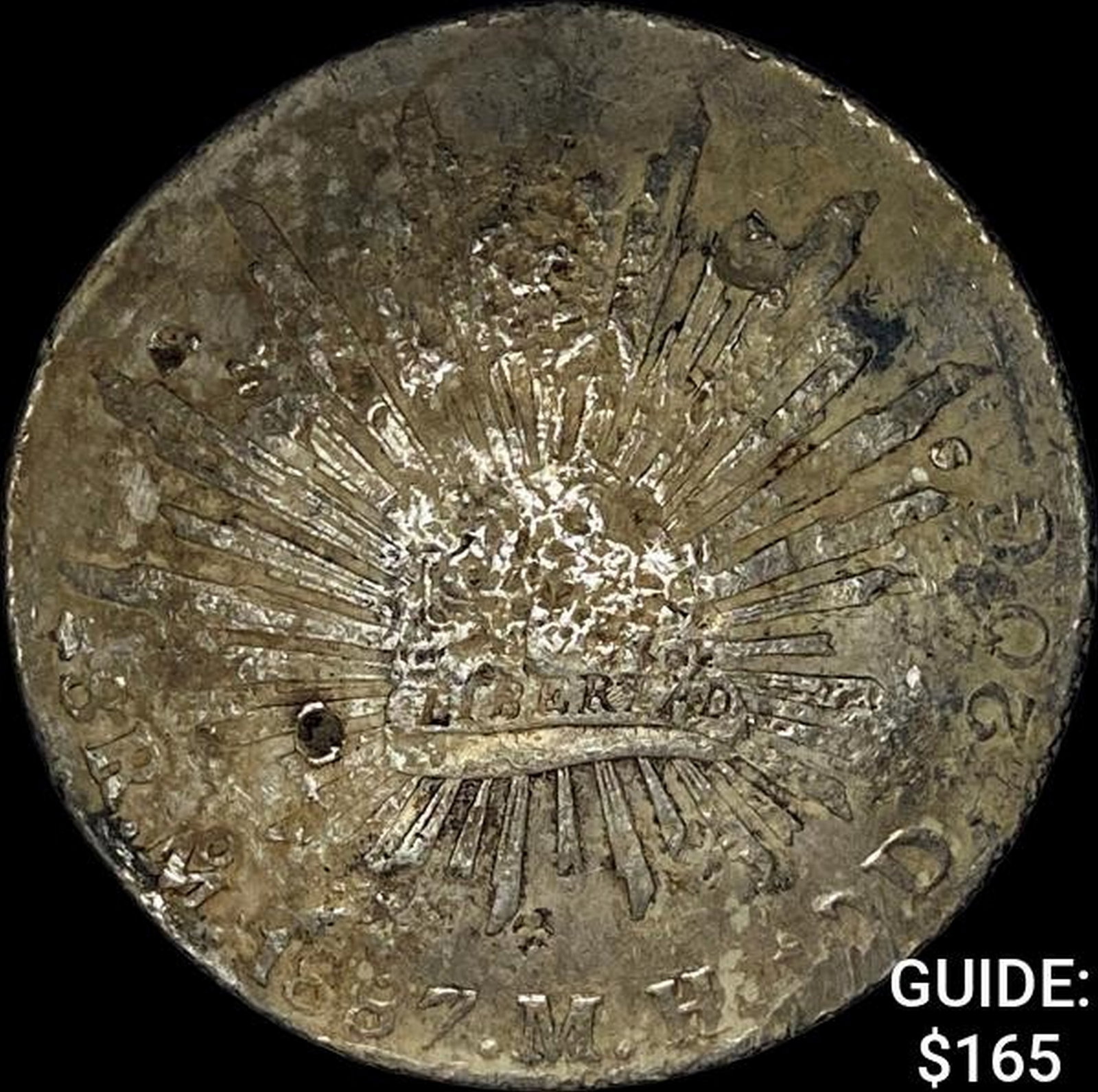 Mexico Silver 8 Reales Cap & Ray Chopmarked CLOSELY UNCIRCULATED: Mexico Silver 8 Reales Cap & Ray Chopmarked CLOSELY UNCIRCULATED