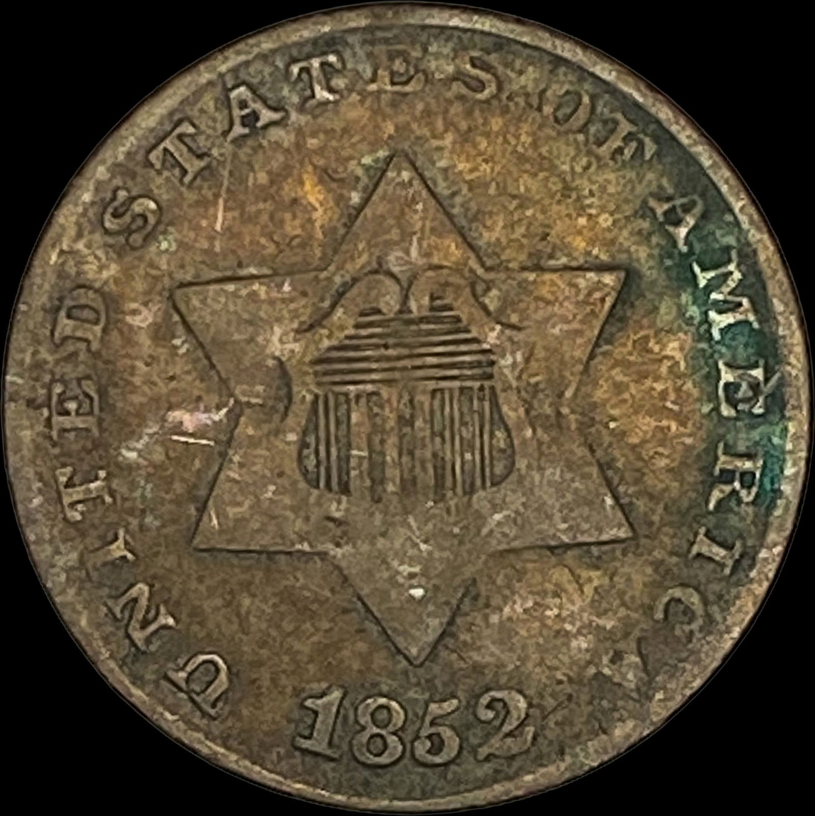1852 Silver Three-Cent Piece NICELY  CIRCULATED (1 of 2)