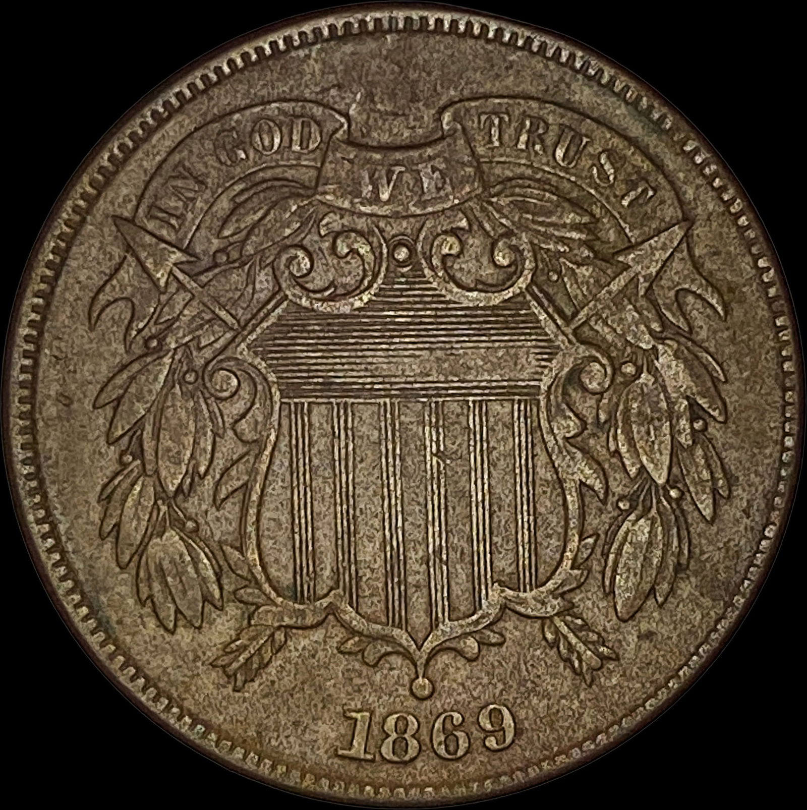 1869 Bronze Two-Cent Piece NEARLY  UNCIRCULATED (1 of 2)