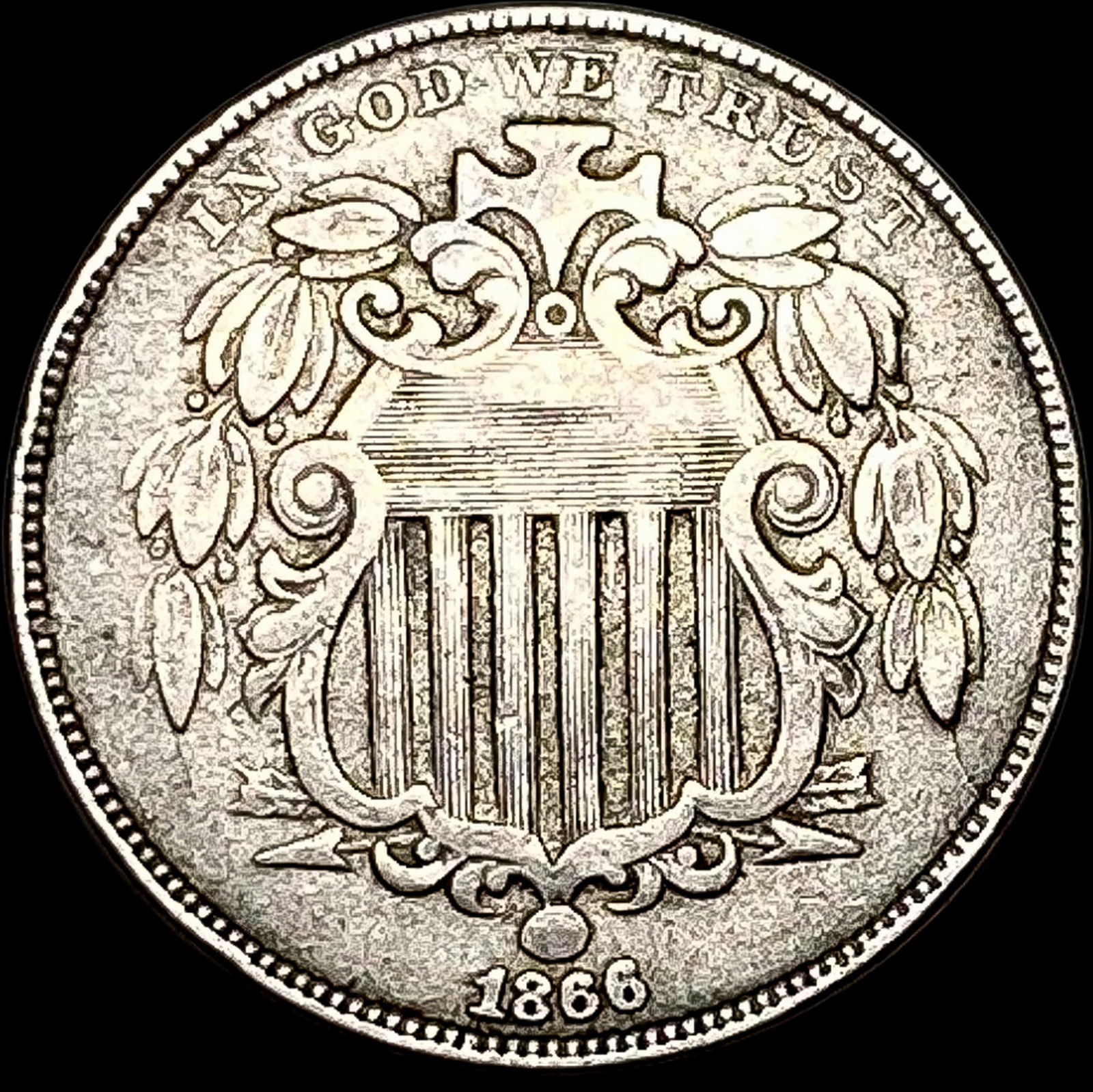 1866 Shield Nickel NEARLY UNCIRCULATED (1 of 2)