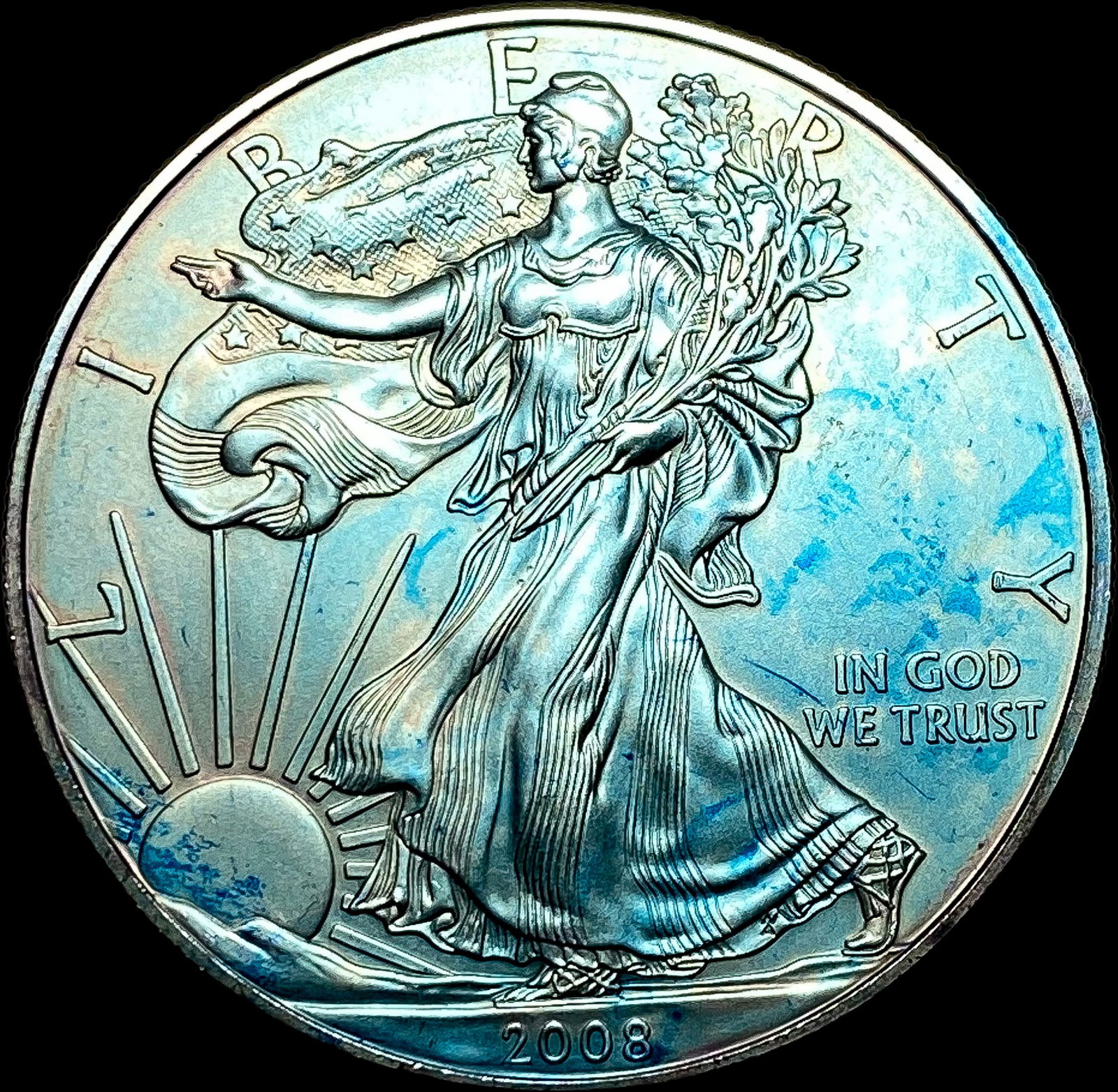2008 Toned 1oz Silver American Eagle $1 SUPERB GEM BU (1 of 2)