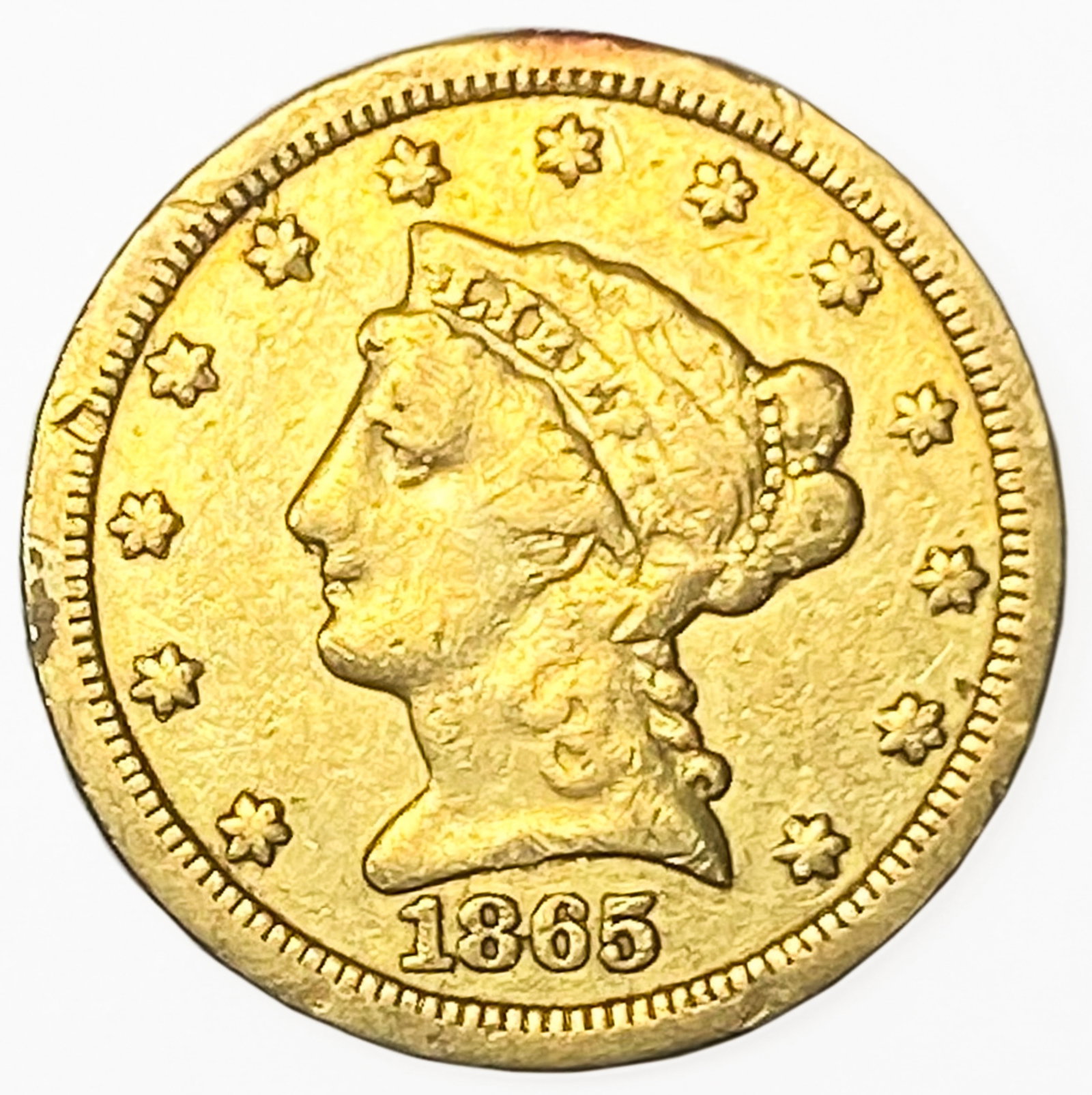 1865-S $2.50 Gold Quarter Eagle AU53: 1865-S $2.50 Gold Quarter Eagle AU53