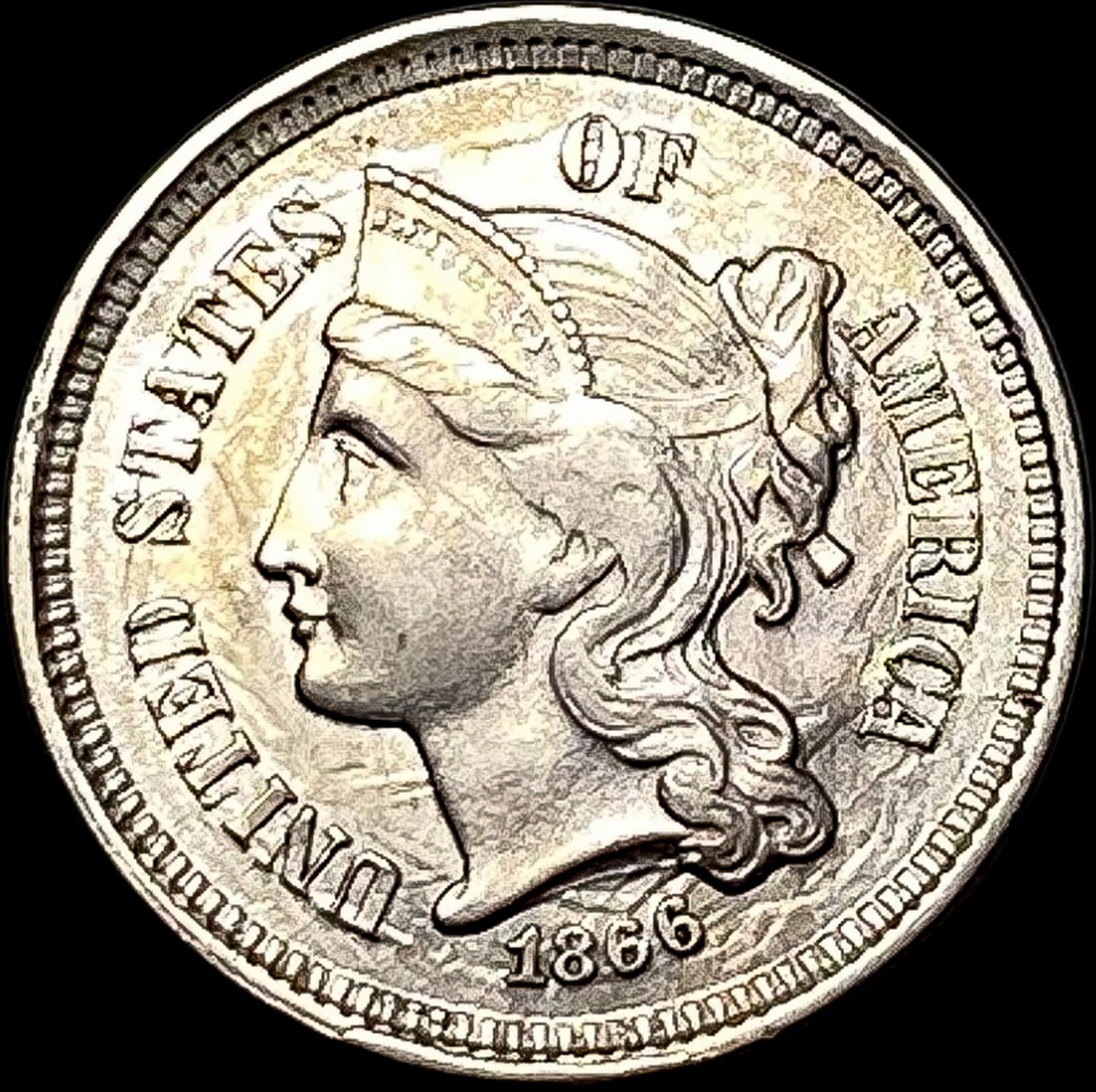 1866 Nickel Three-Cent Piece CLOSELY UNCIRCULATED (1 of 2)