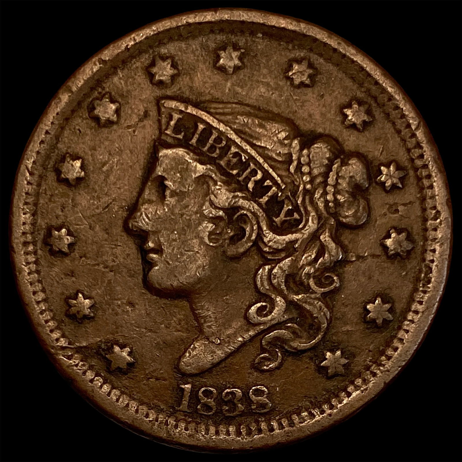 1838 Coronet Head Large Cent LIGHTLY CIRCULATED (1 of 2)