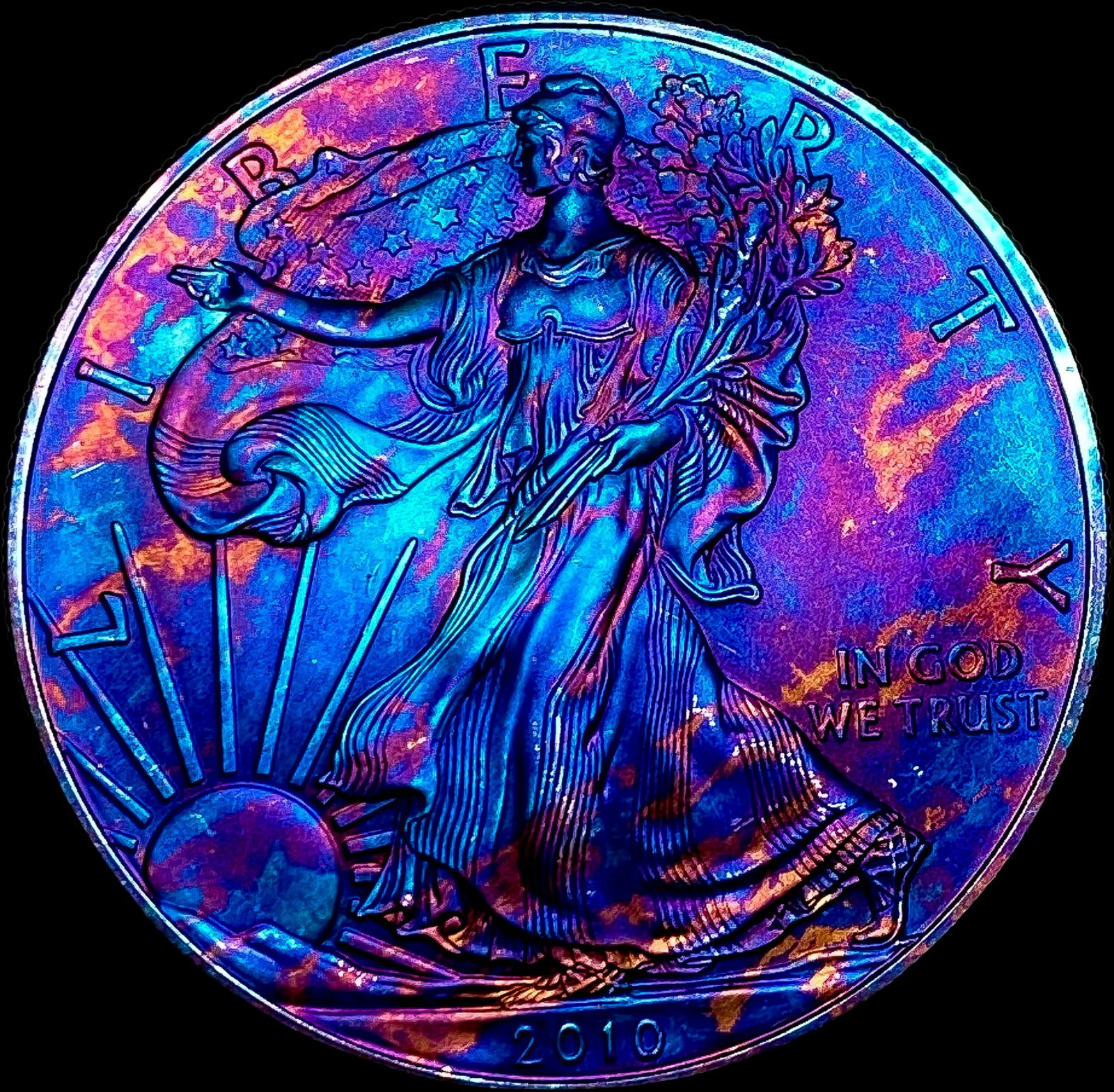 2010 Toned 1oz Silver American Eagle $1 SUPERB GEM BU (1 of 2)