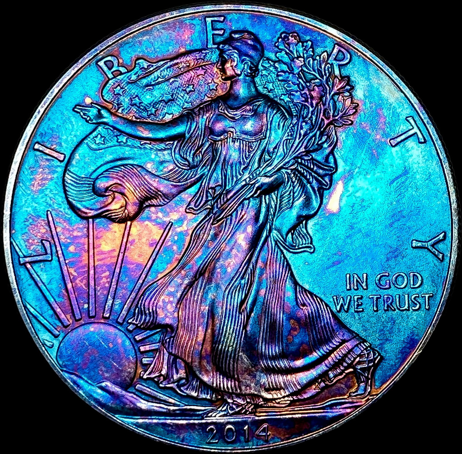 2014 Toned 1oz Silver American Eagle Dollar GEM BU (1 of 2)
