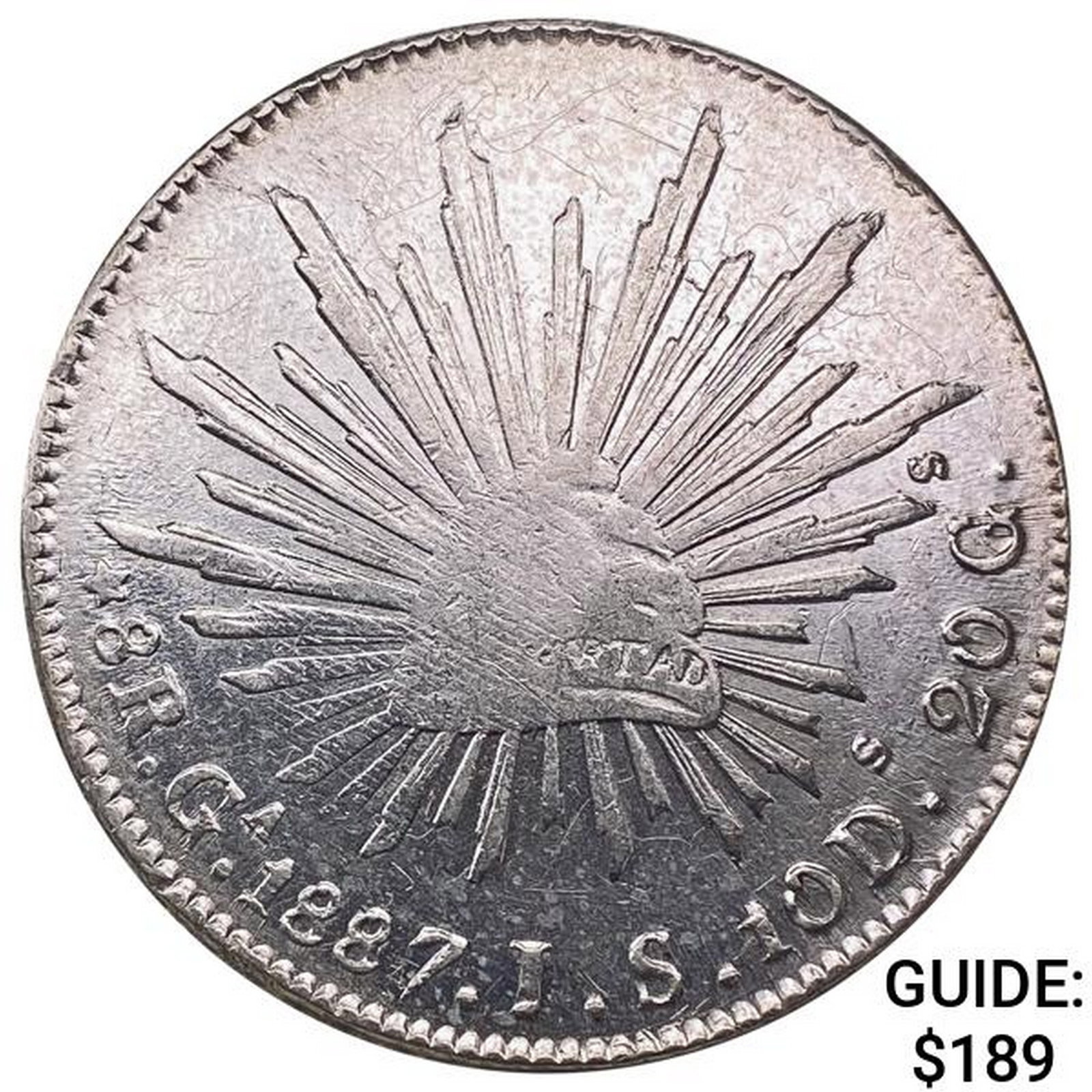 1887Ga JS Mexico Silver 8 Reales CLOSELY UNCIRCULATED: 1887Ga JS Mexico Silver 8 Reales CLOSELY UNCIRCULATED