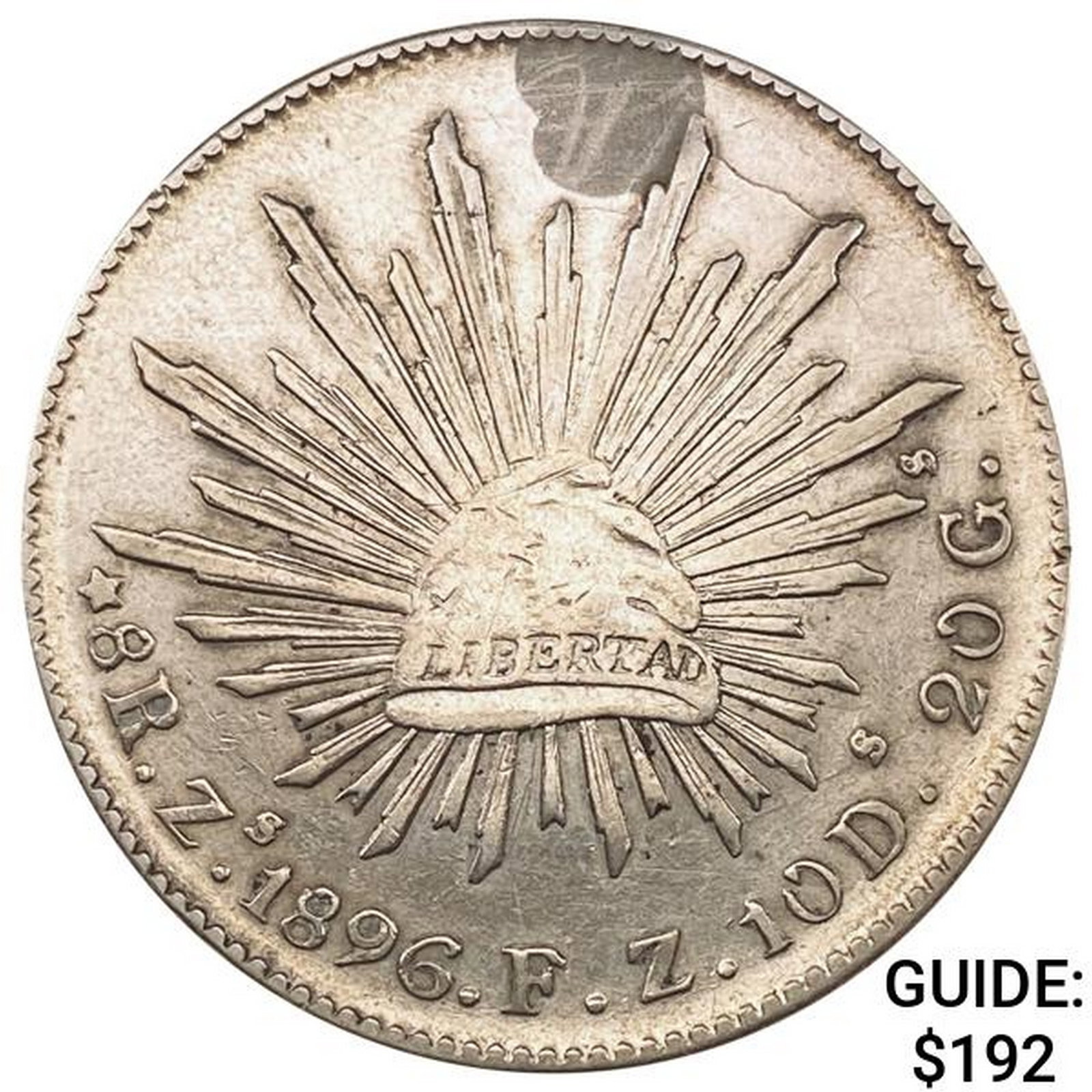 1896Zs FZ Mexico Silver 8 Reales Zacatecas CHOICE AU: 1896Zs FZ Mexico Silver 8 Reales Zacatecas CHOICE AU