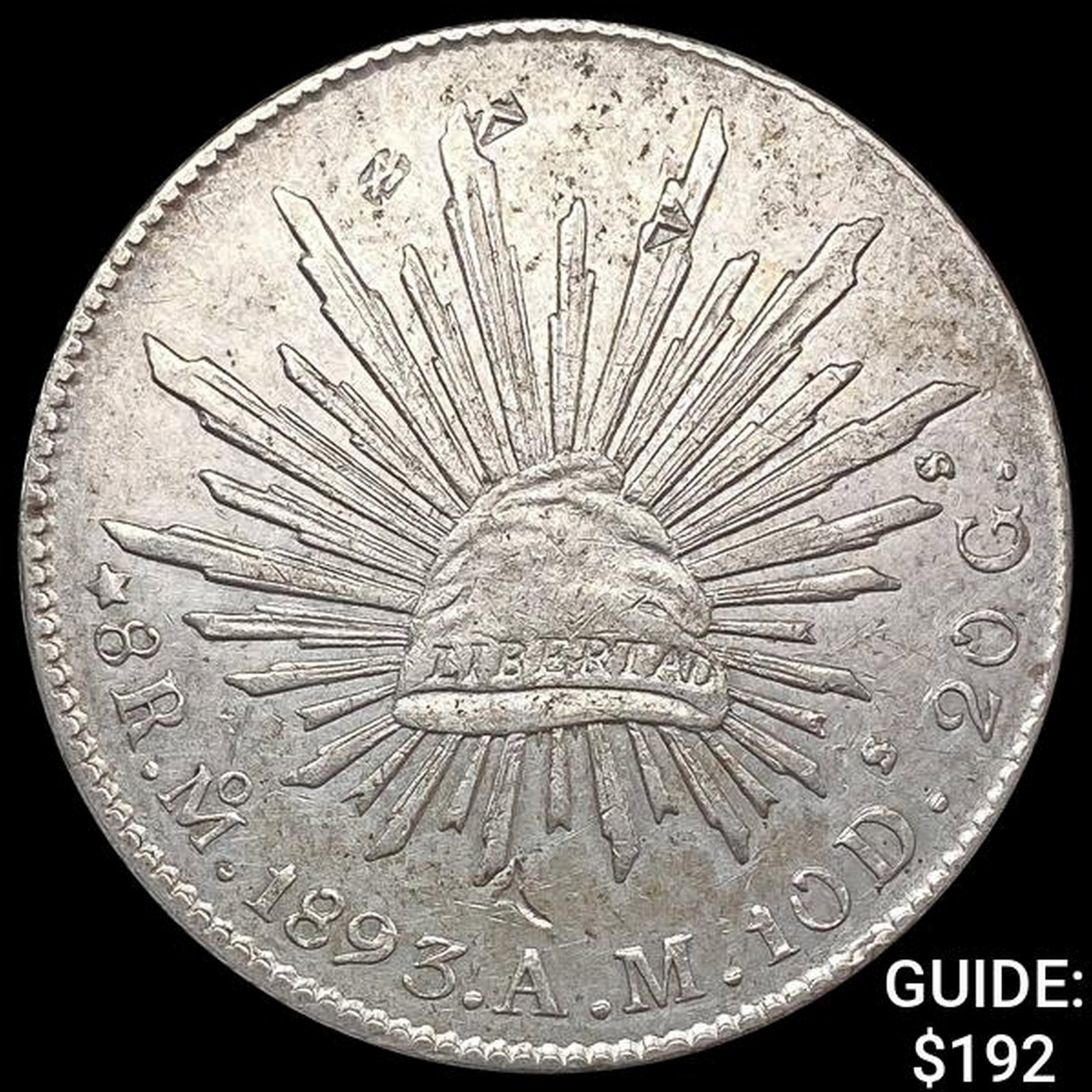 1893Mo AM Mexico Silver 8 Reales Cap & Rays CLOSELY UNCIRCULATED: 1893Mo AM Mexico Silver 8 Reales Cap & Rays CLOSELY UNCIRCULATED