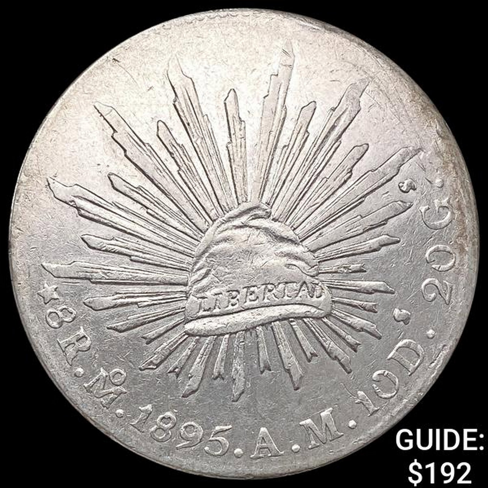 1895Mo AM Mexico Silver 8 Reales Cap & Rays CLOSELY UNCIRCULATED: 1895Mo AM Mexico Silver 8 Reales Cap & Rays CLOSELY UNCIRCULATED