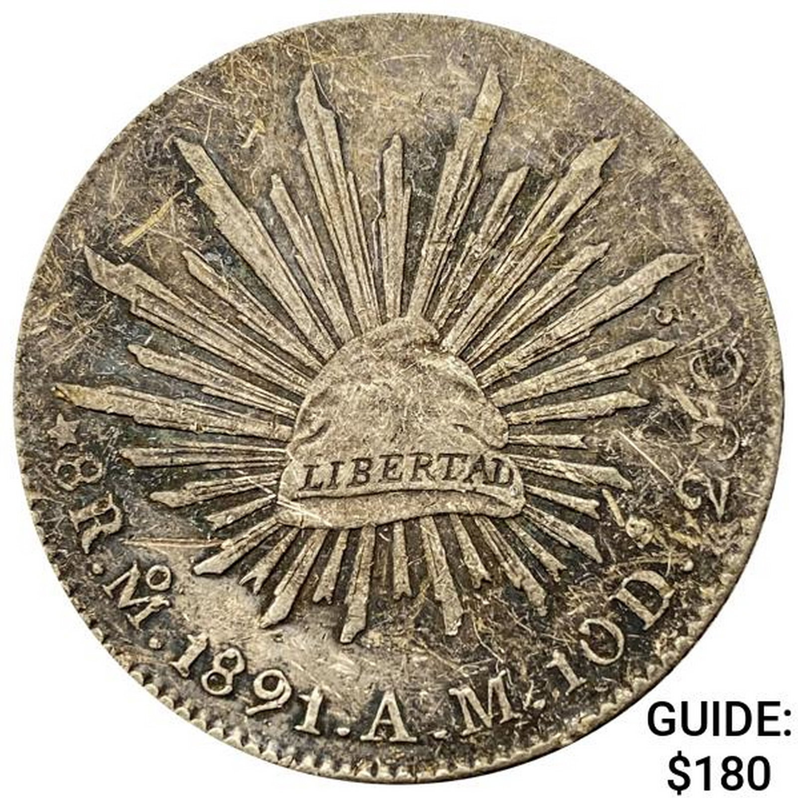 1891Mo AM Mexico Silver 8 Reales NEARLY UNCIRCULATED: 1891Mo AM Mexico Silver 8 Reales NEARLY UNCIRCULATED