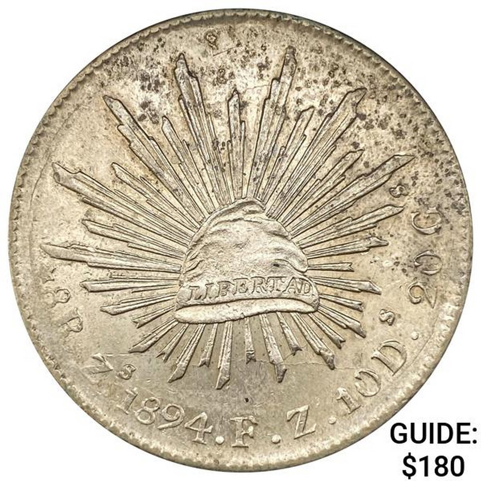 1894Zs FZ Mexico Silver 8 Reales CLOSELY UNCIRCULATED: 1894Zs FZ Mexico Silver 8 Reales CLOSELY UNCIRCULATED
