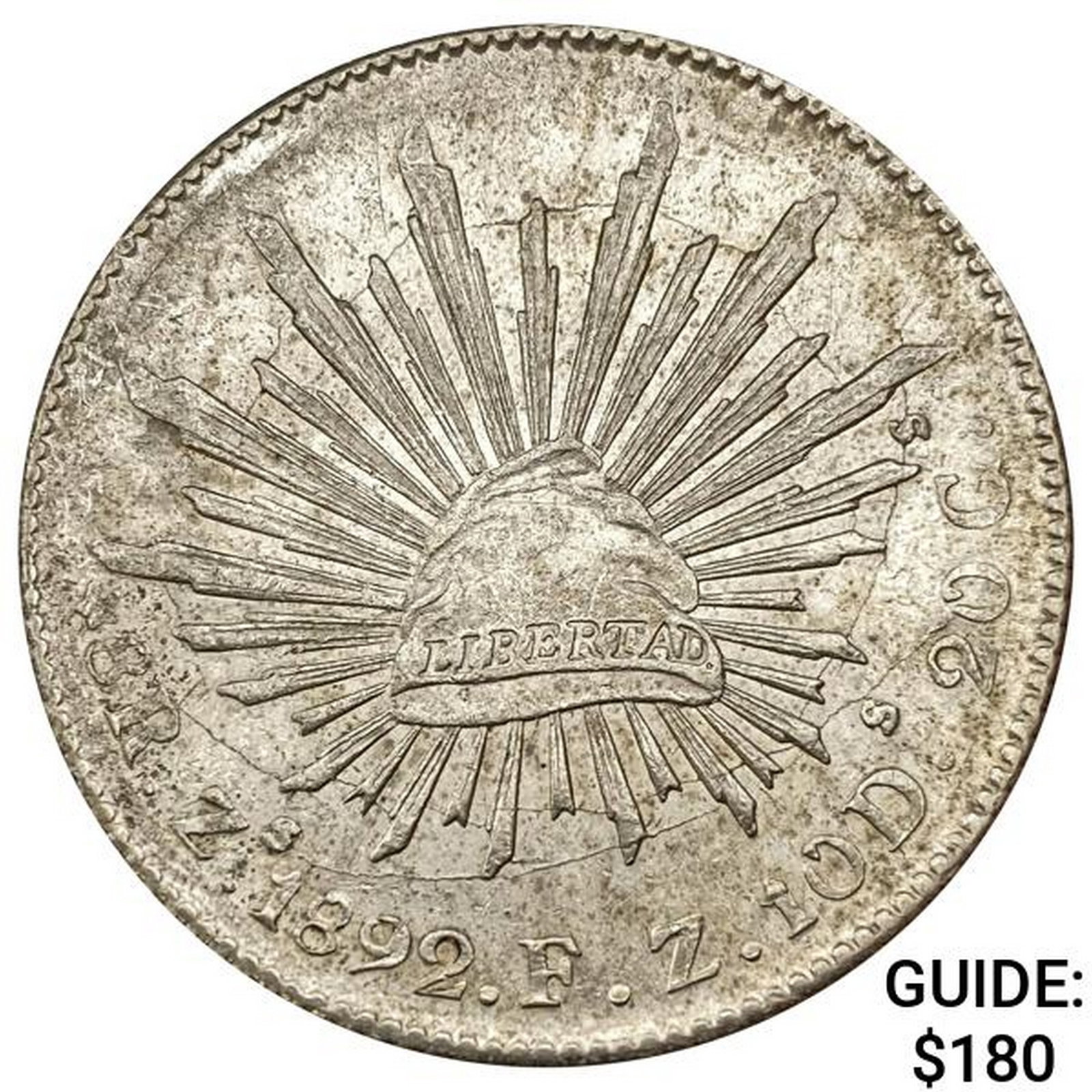 1892Zs FZ Mexico Silver 8 Reales UNCIRCULATED: 1892Zs FZ Mexico Silver 8 Reales UNCIRCULATED